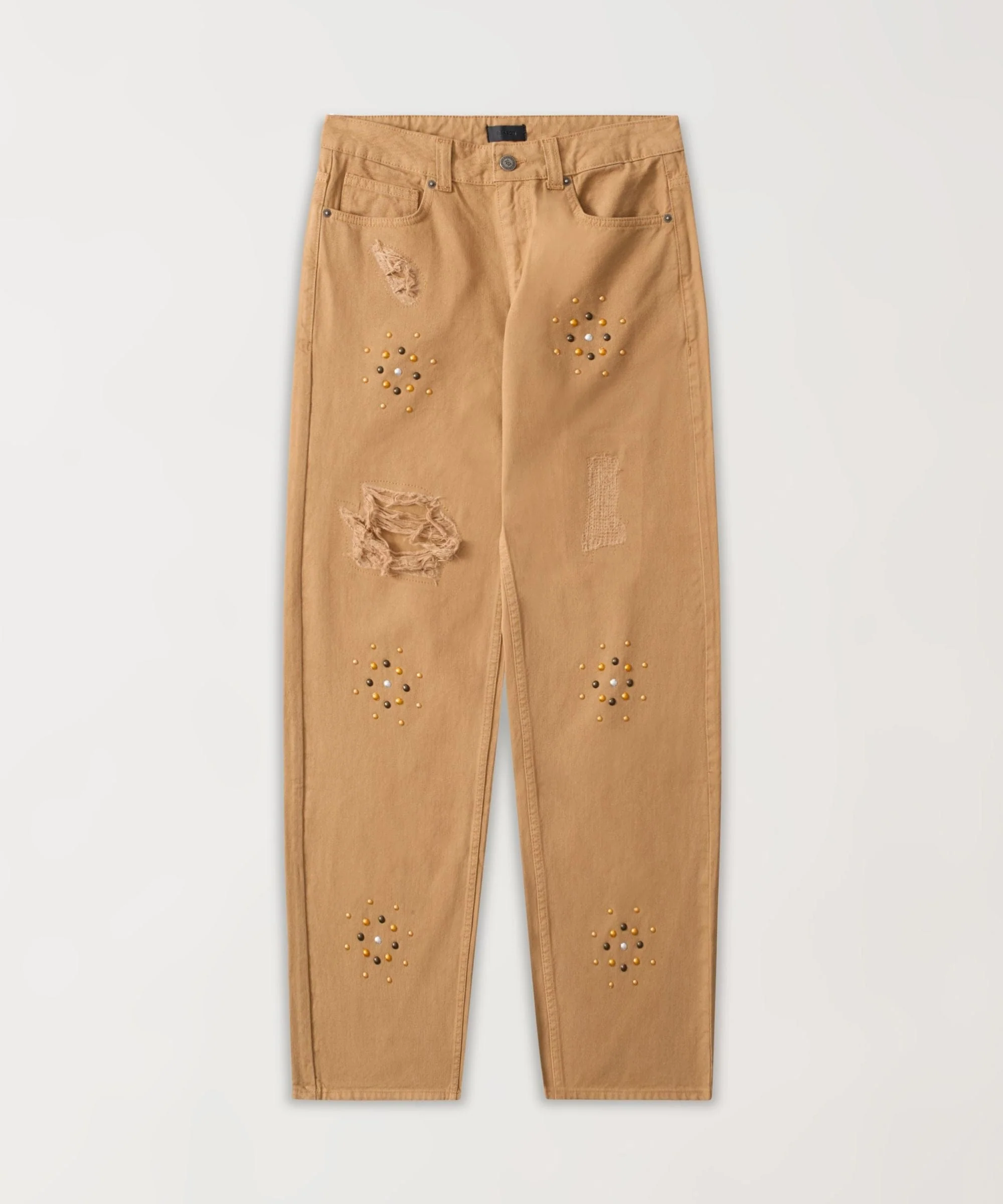 Studded Denim Jeans - Khaki