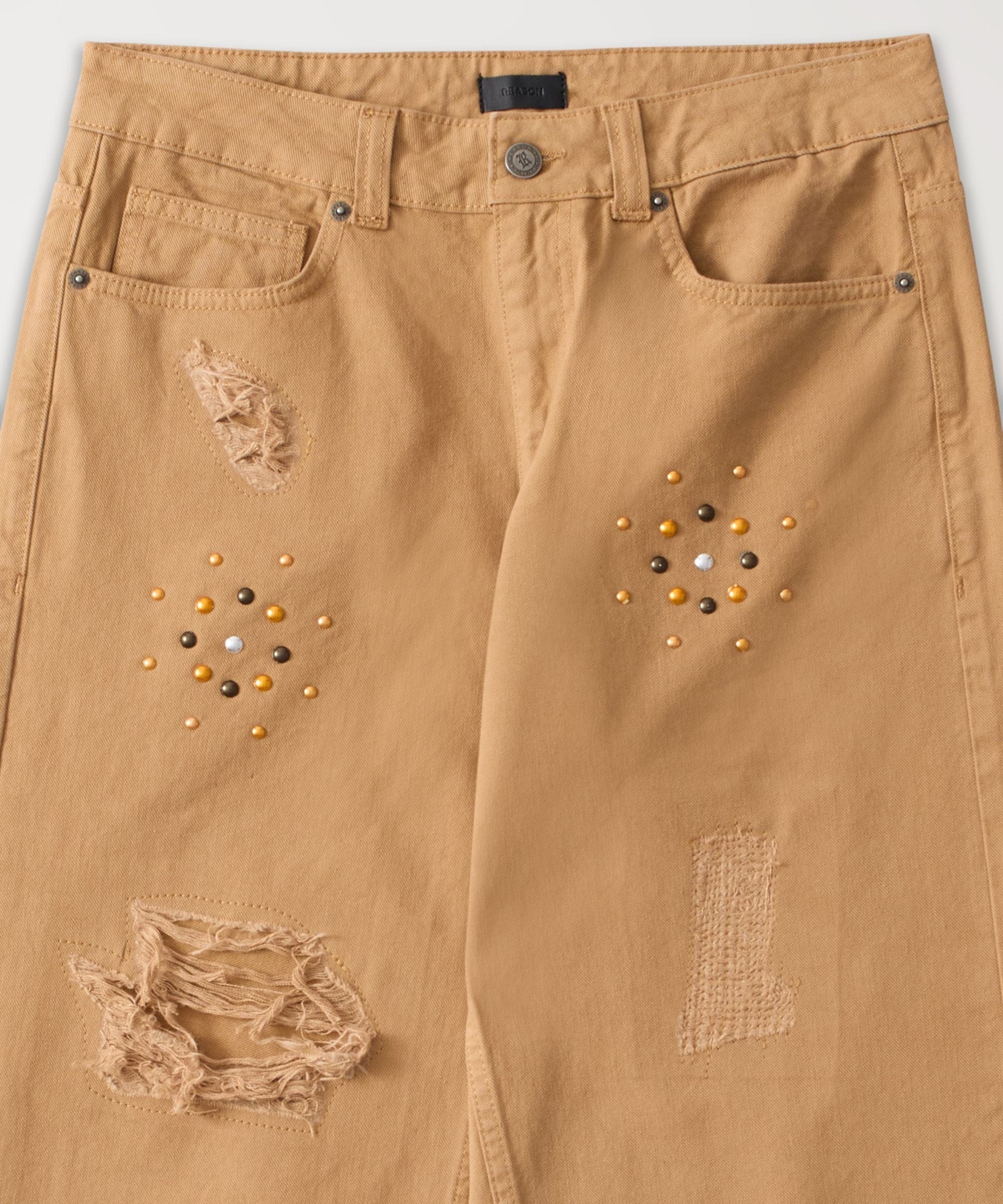Studded Denim Jeans - Khaki - Image 2