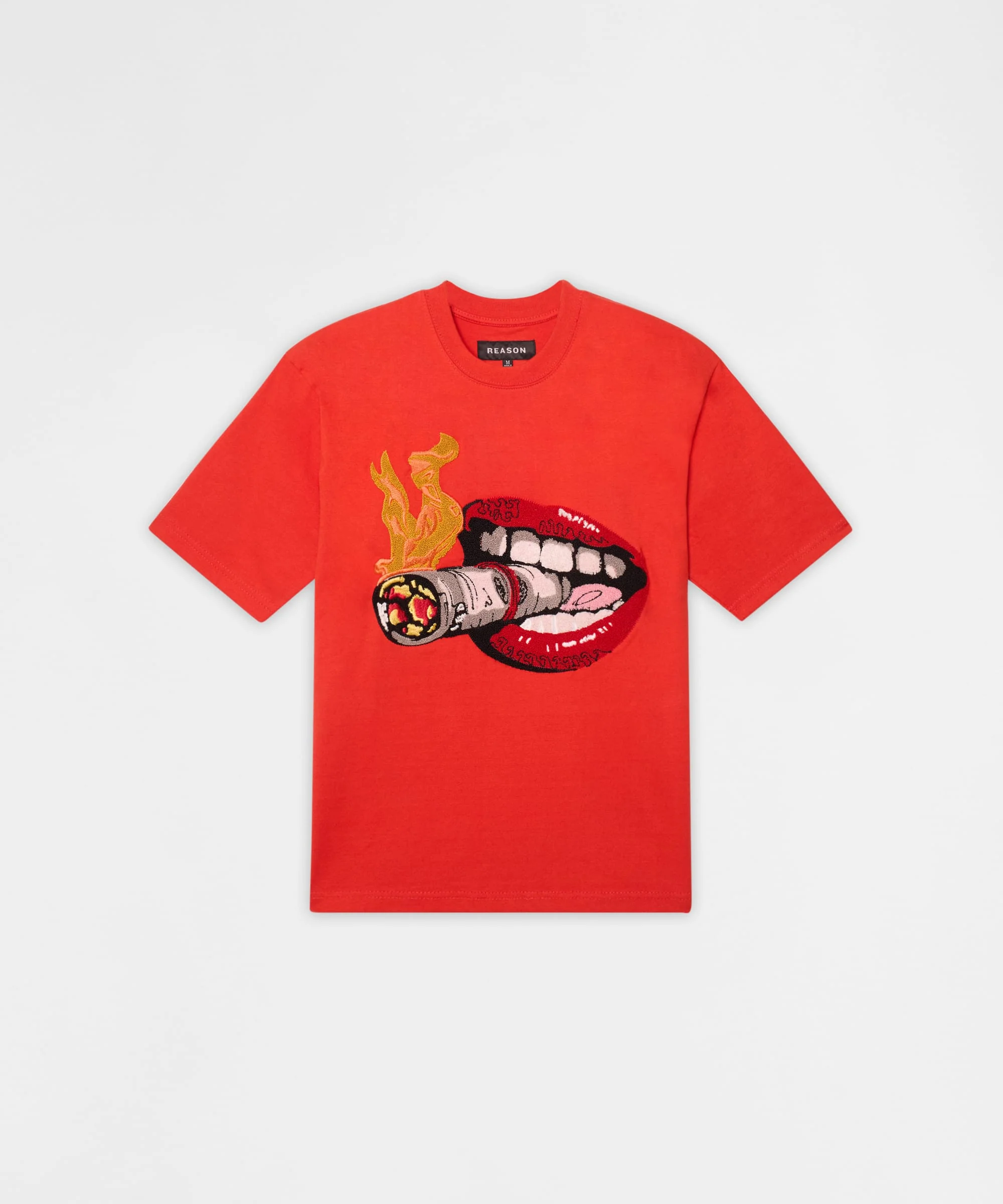 Roll Up Chenille Applique Short Sleeve Tee - Red