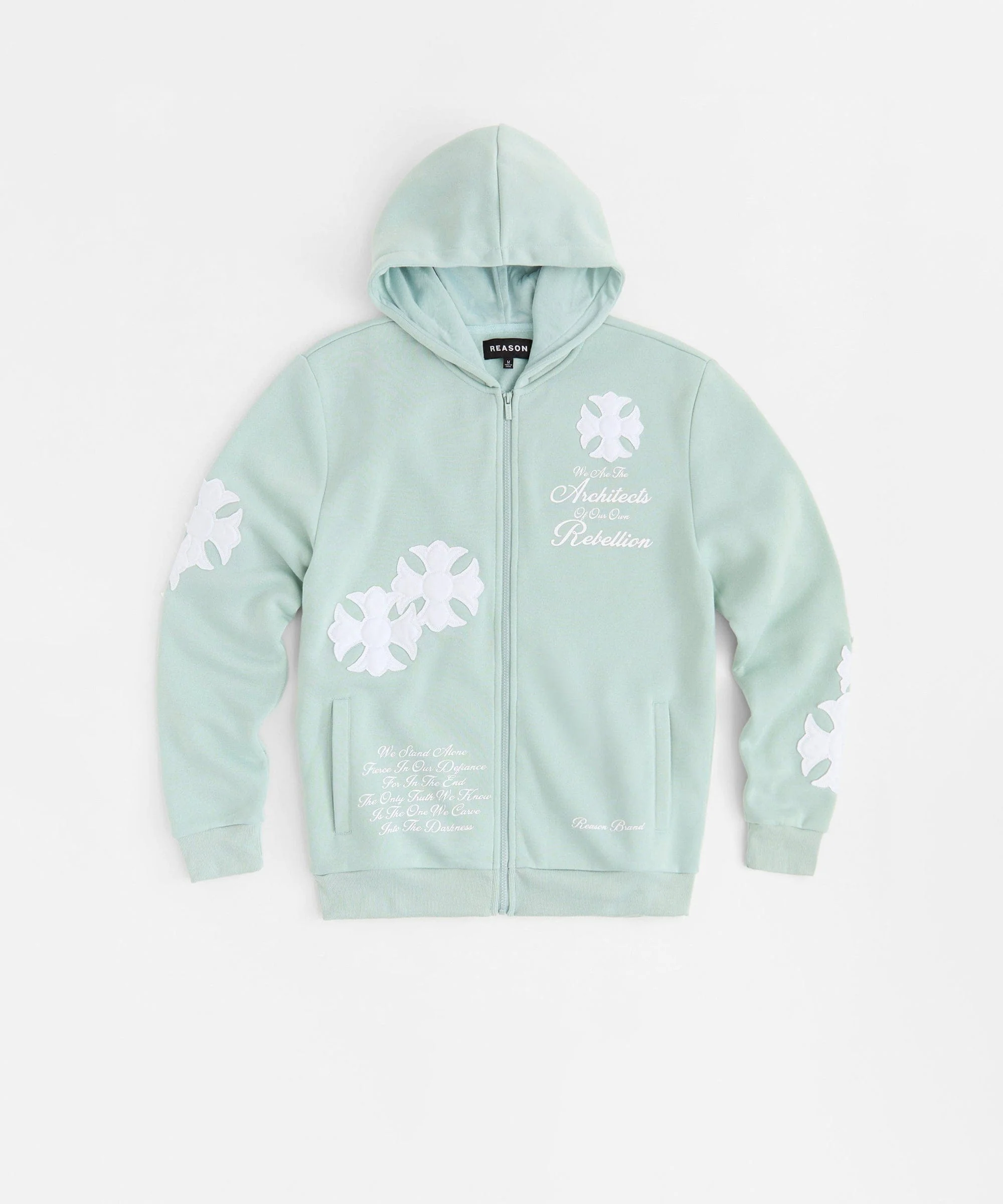 Rebellion Chenille Patched Zip Up Hoodie - Medium Blue