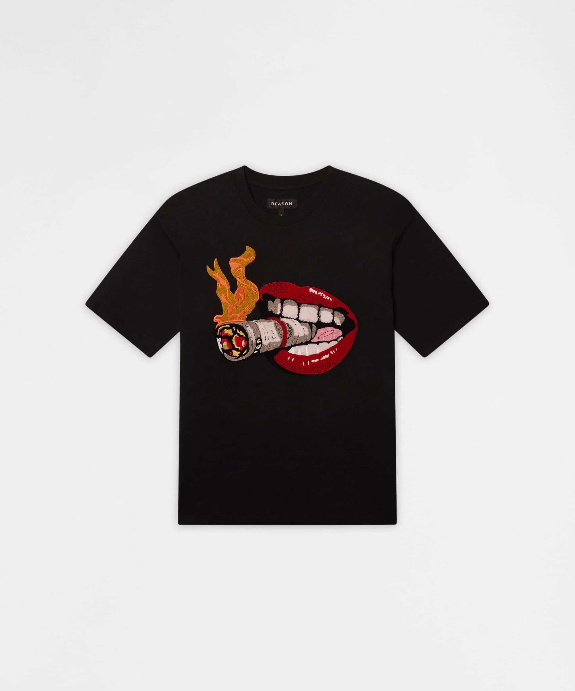 Roll Up Chenille Applique Short Sleeve Tee - Black