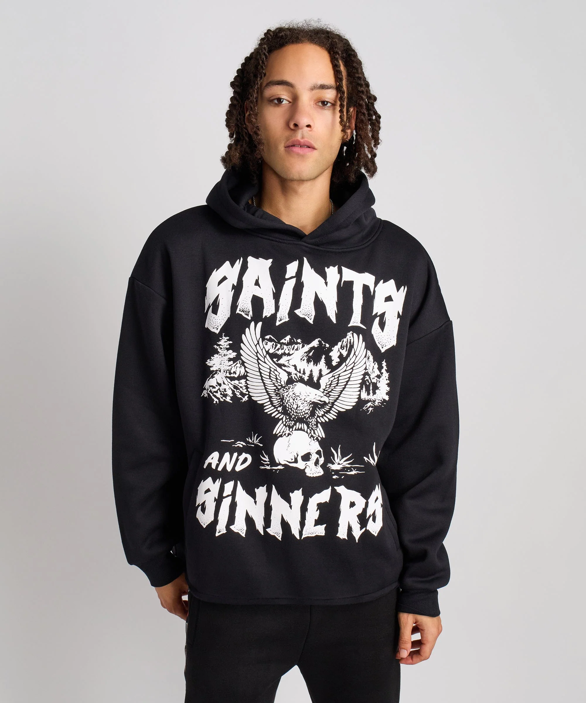 Saint And Sinners Raw Hem Hoodie - Black - Image 2