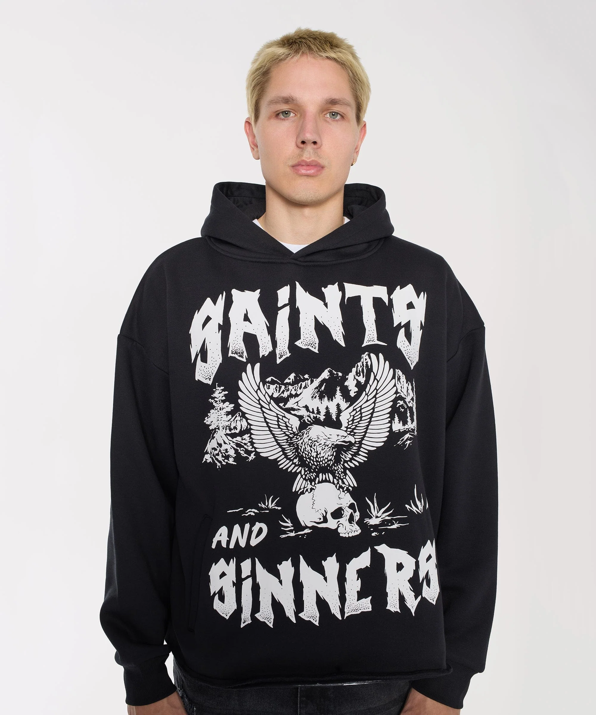 Saint And Sinners Raw Hem Hoodie - Black - Image 4