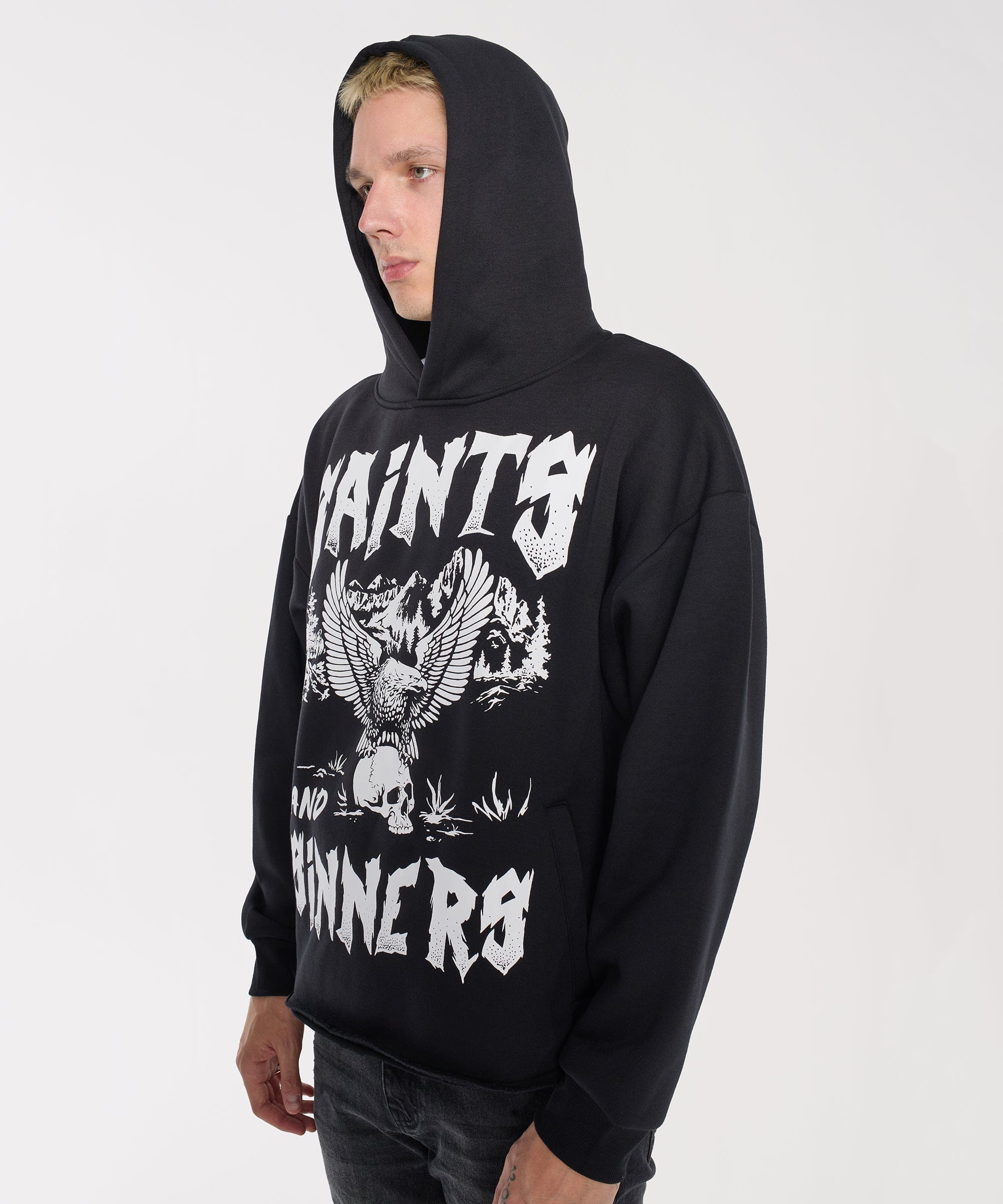Saint And Sinners Raw Hem Hoodie - Black - Image 6