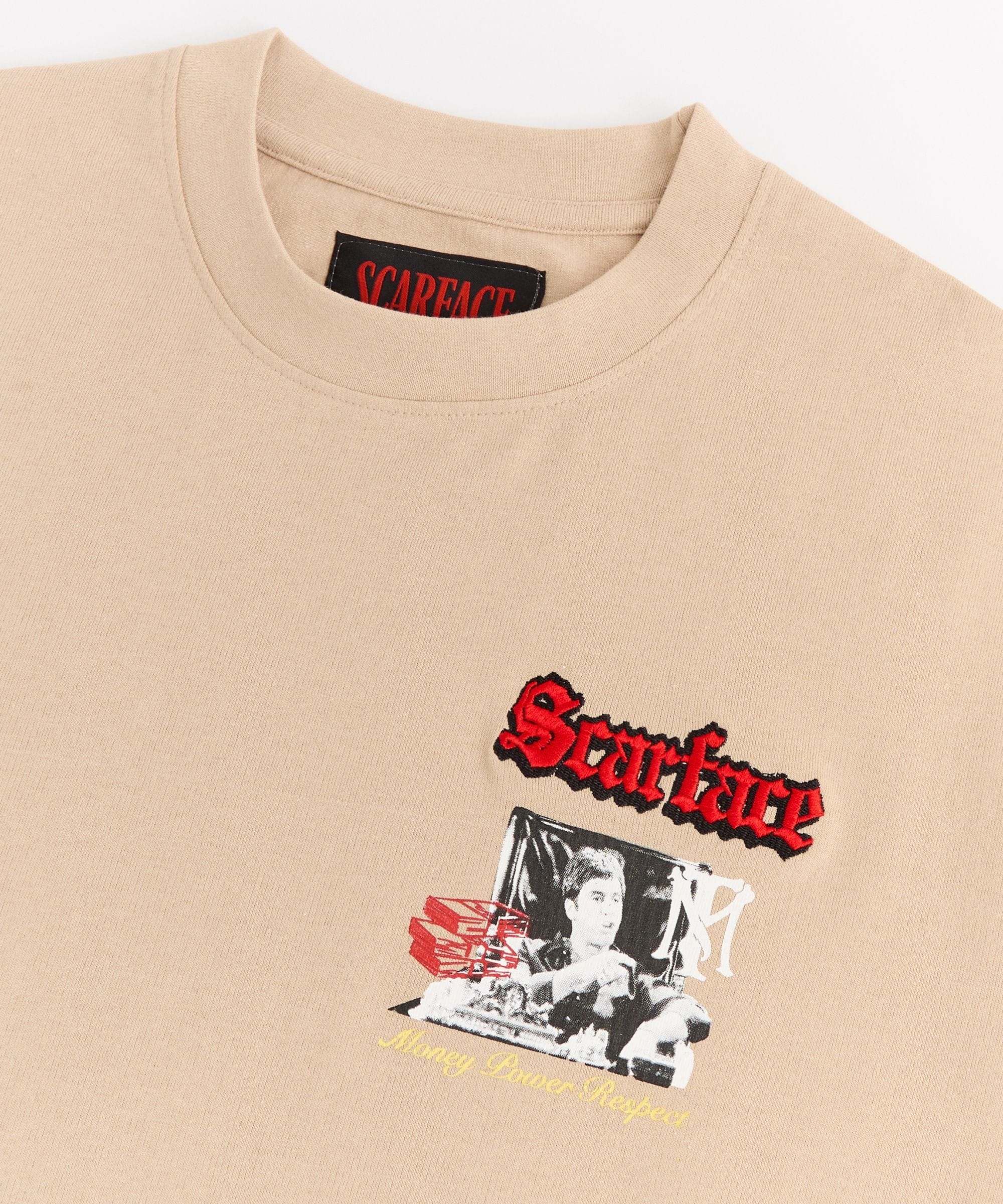 Scarface Embroidery Large Back Print Short Sleeve Tee - Khaki - Image 2
