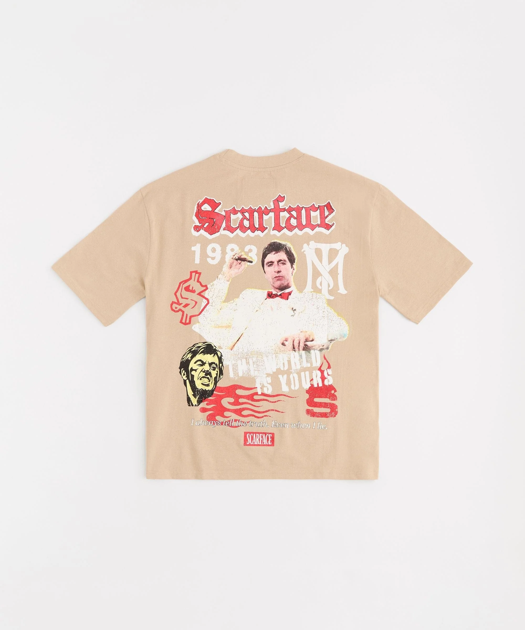 Scarface Embroidery Large Back Print Short Sleeve Tee - Khaki - Image 3