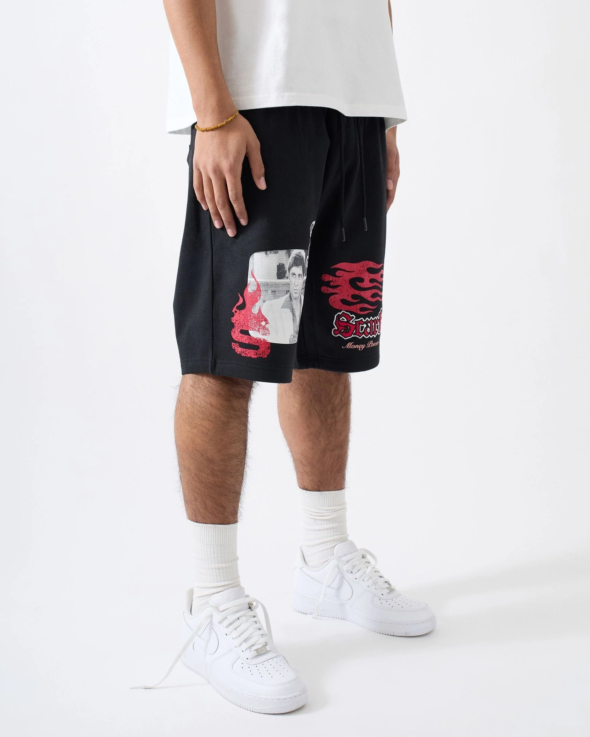 Scarface Money Power Respect Embroidered Fleece Short - Black - Image 6