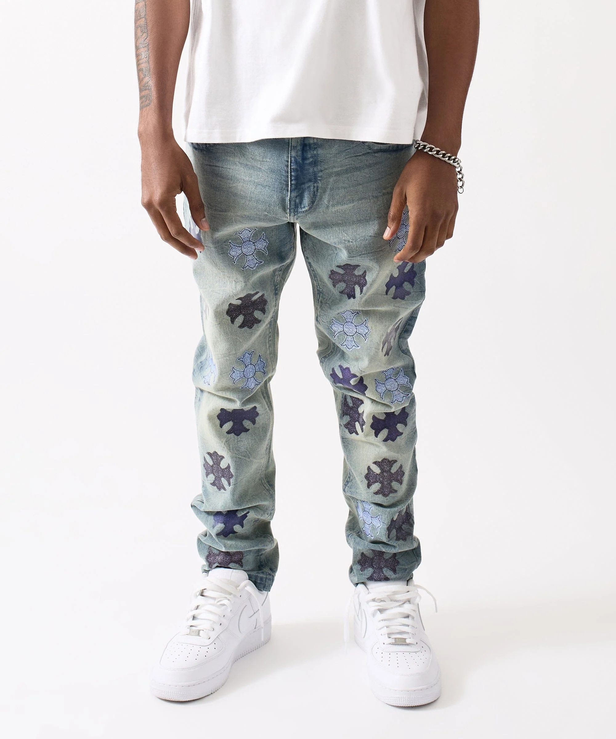 Cross Light Wash Denim Jeans - Light Blue