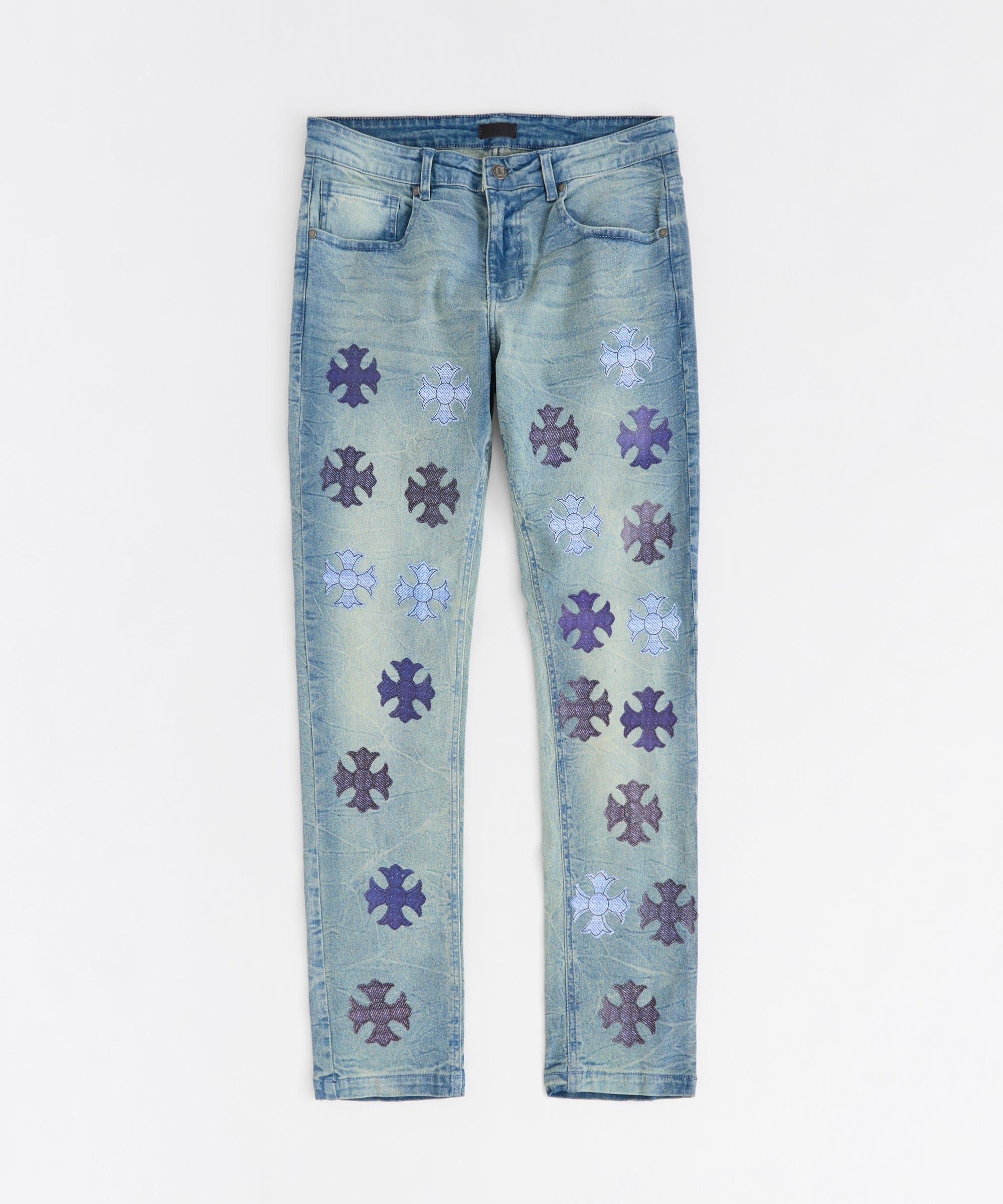 Cross Light Wash Denim Jeans - Light Blue - Image 2