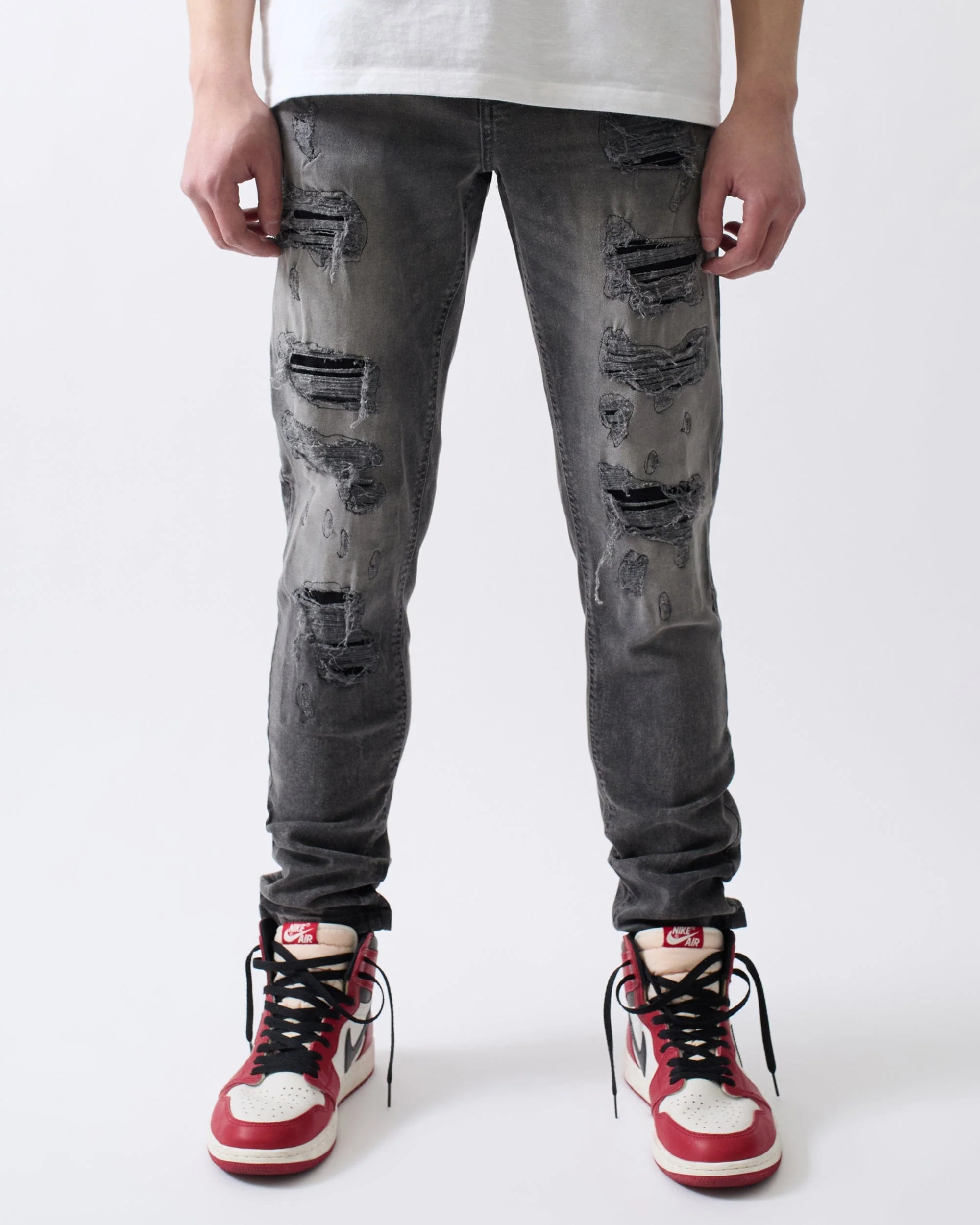 Rip And Repair Washed Jeans - Dark Grey