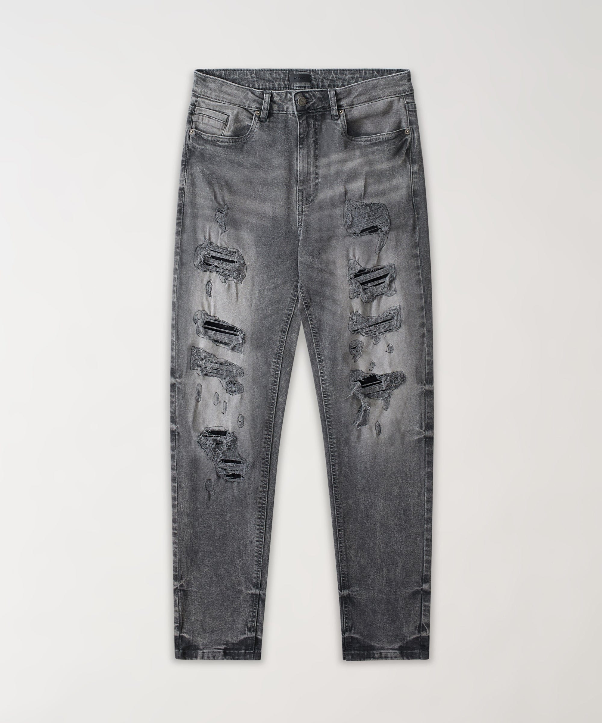 Rip And Repair Washed Jeans - Dark Grey - Image 2