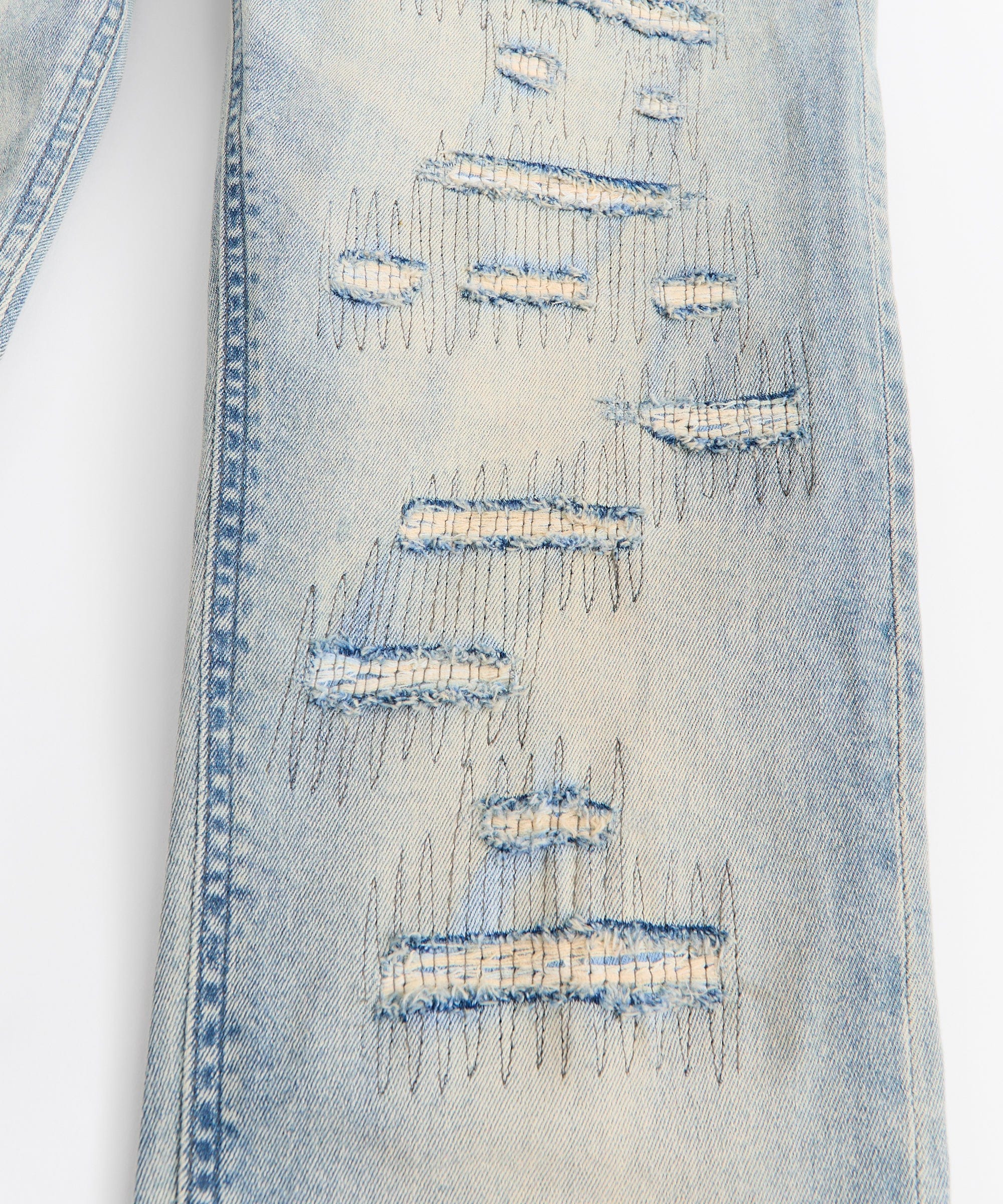 Light Wash Repaired Denim Jeans - Blue - Image 2