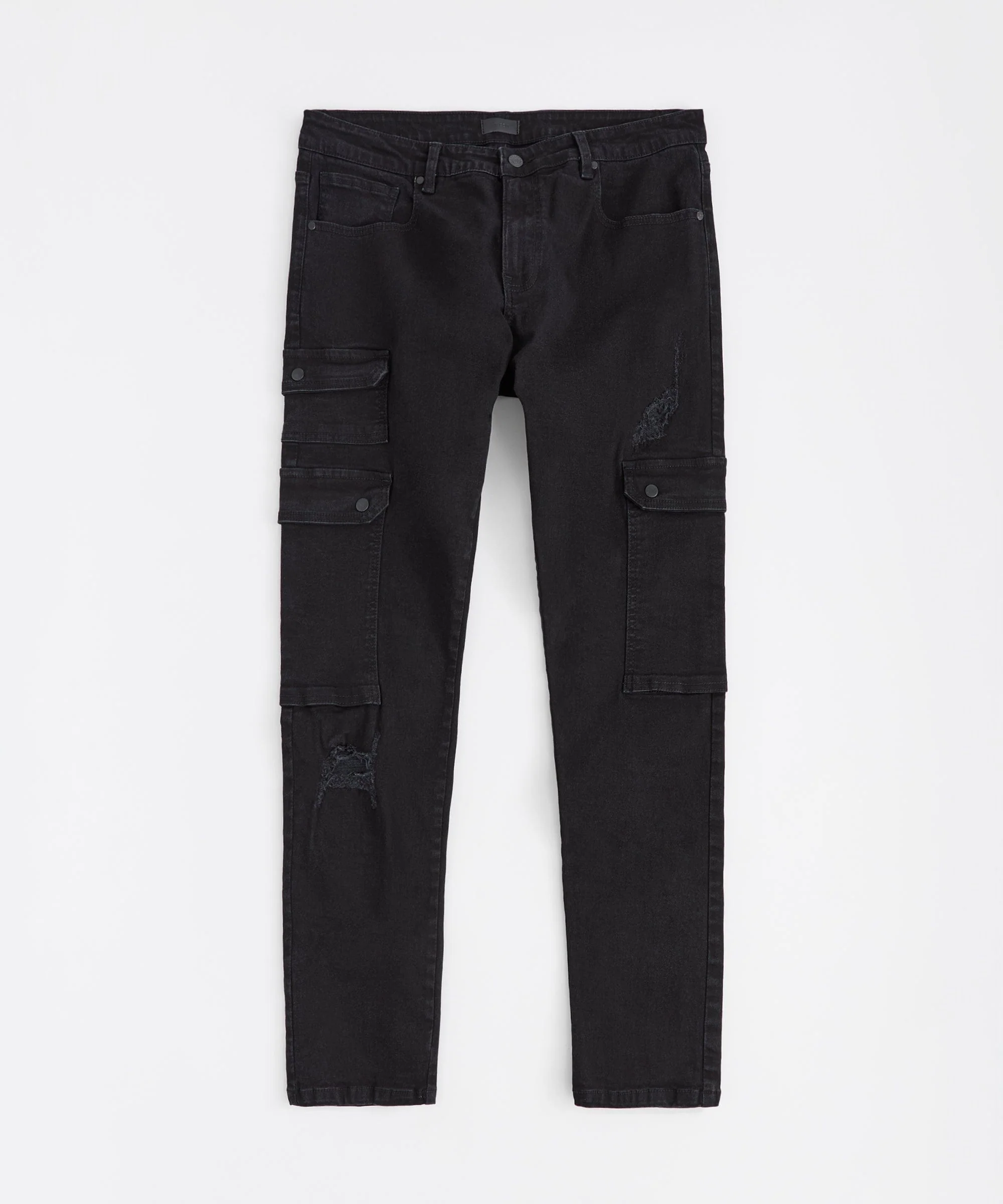Rip And Repair Cargo Denim Jeans - Black