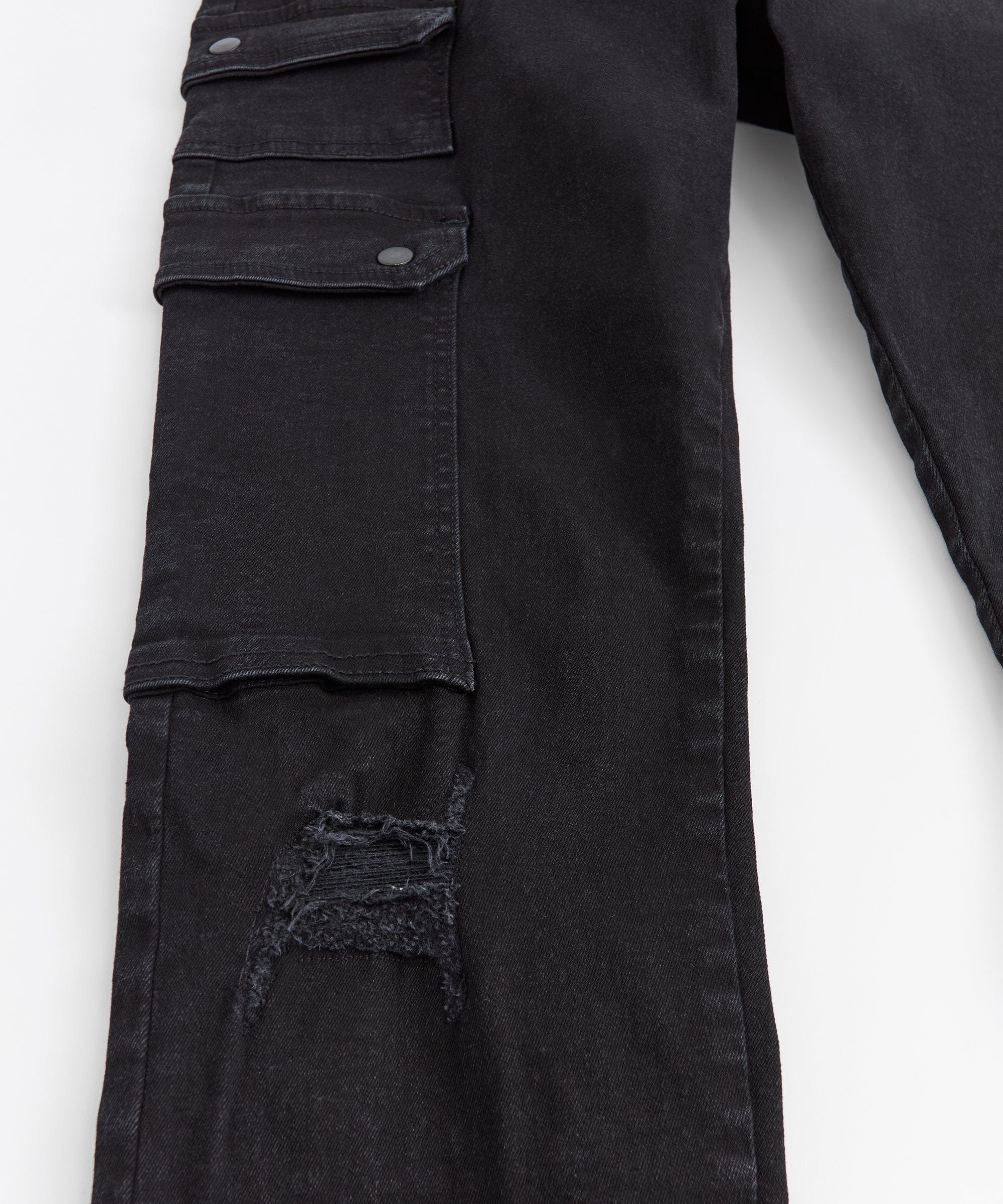 Rip And Repair Cargo Denim Jeans - Black - Image 2