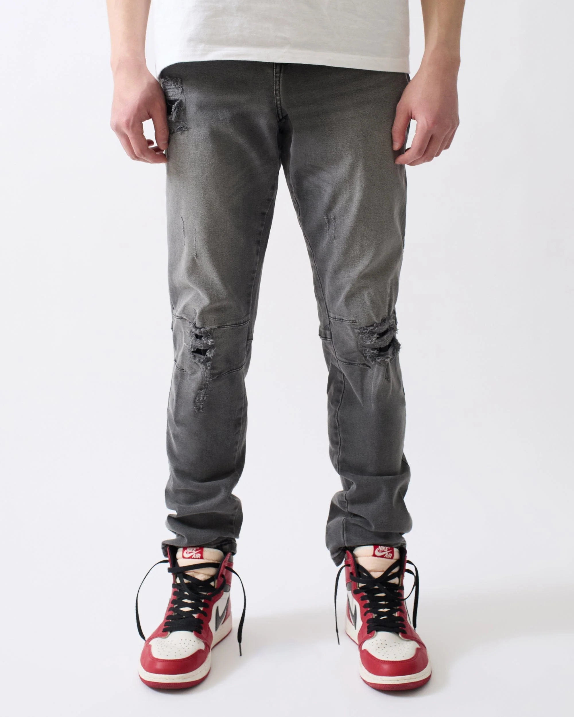 Ripped Knee Denim Jeans - Grey