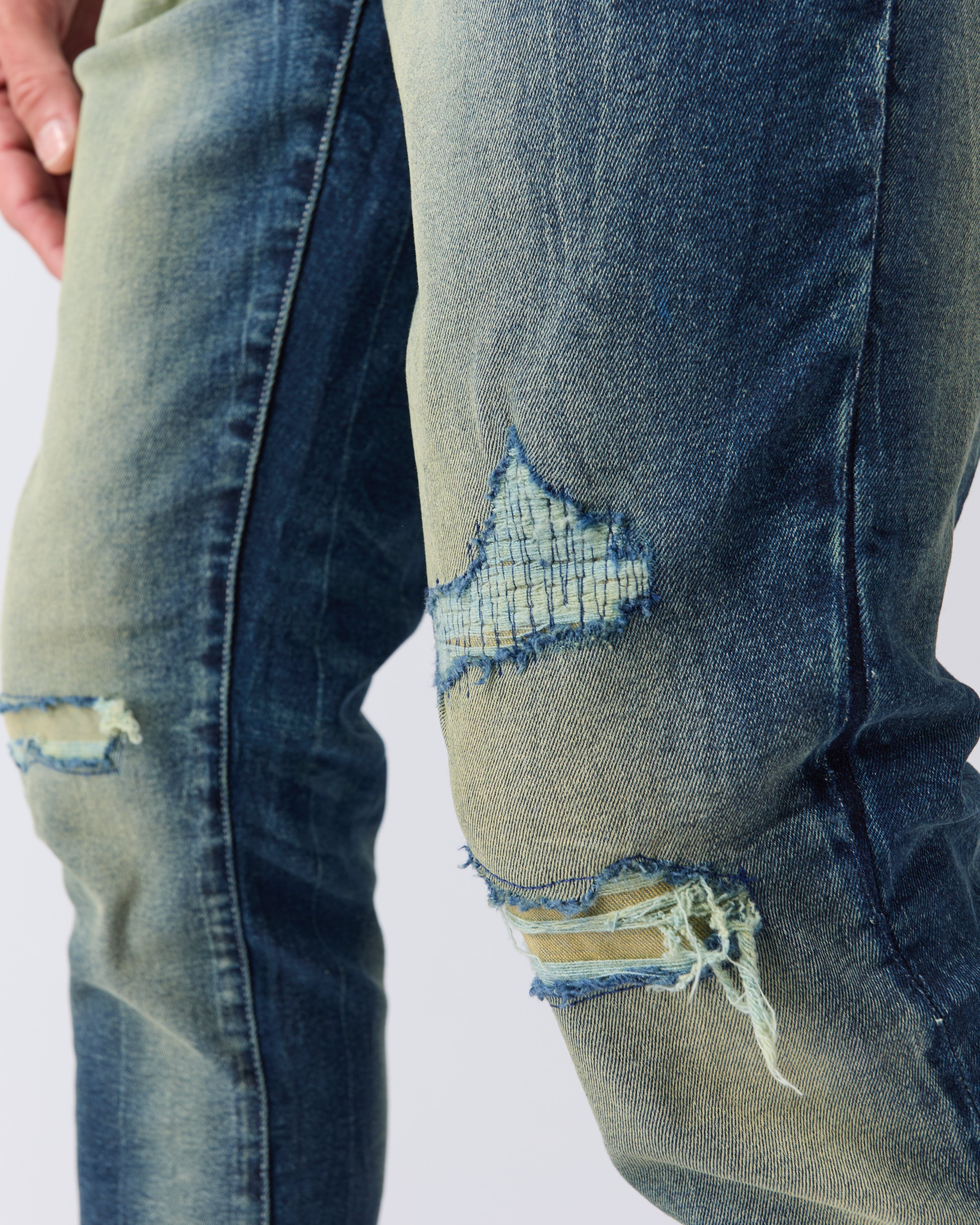 Rip and Repair Washed Denim Jeans - Medium Blue - Image 6