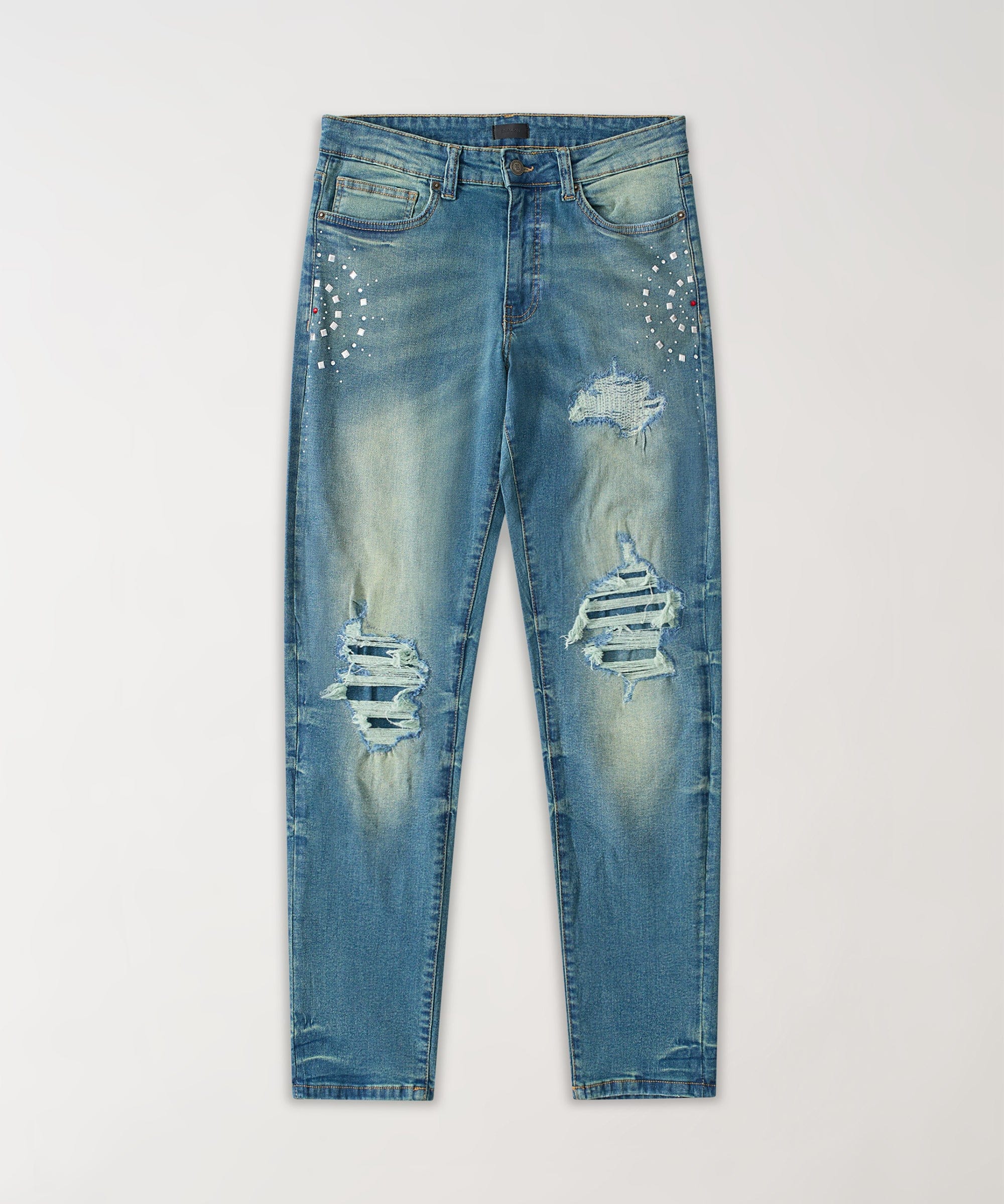 Starburst Studded Denim Pants - Dark Blue