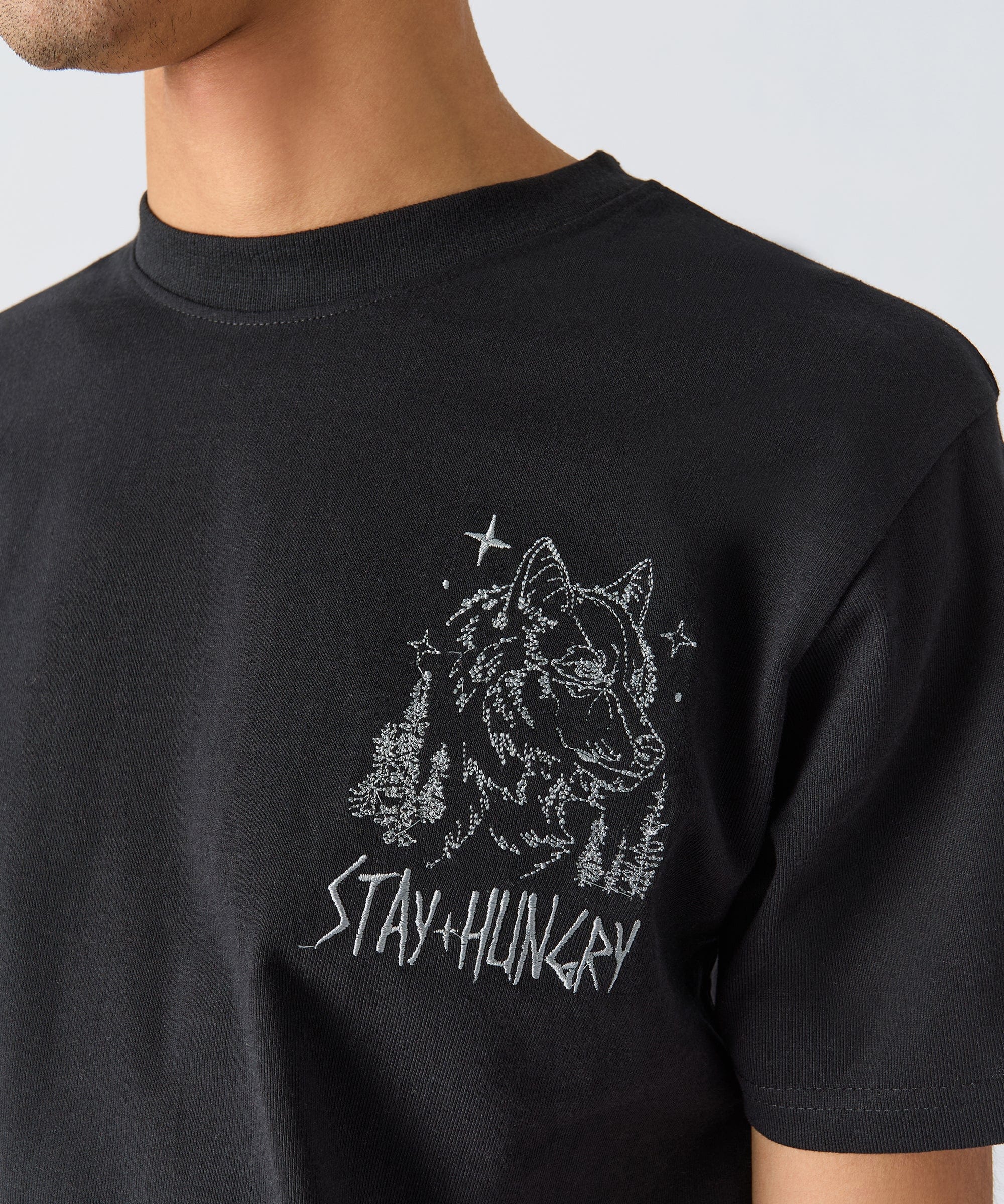 Stay Hungry Embroidered Short Sleeve Tee - Black - Image 6