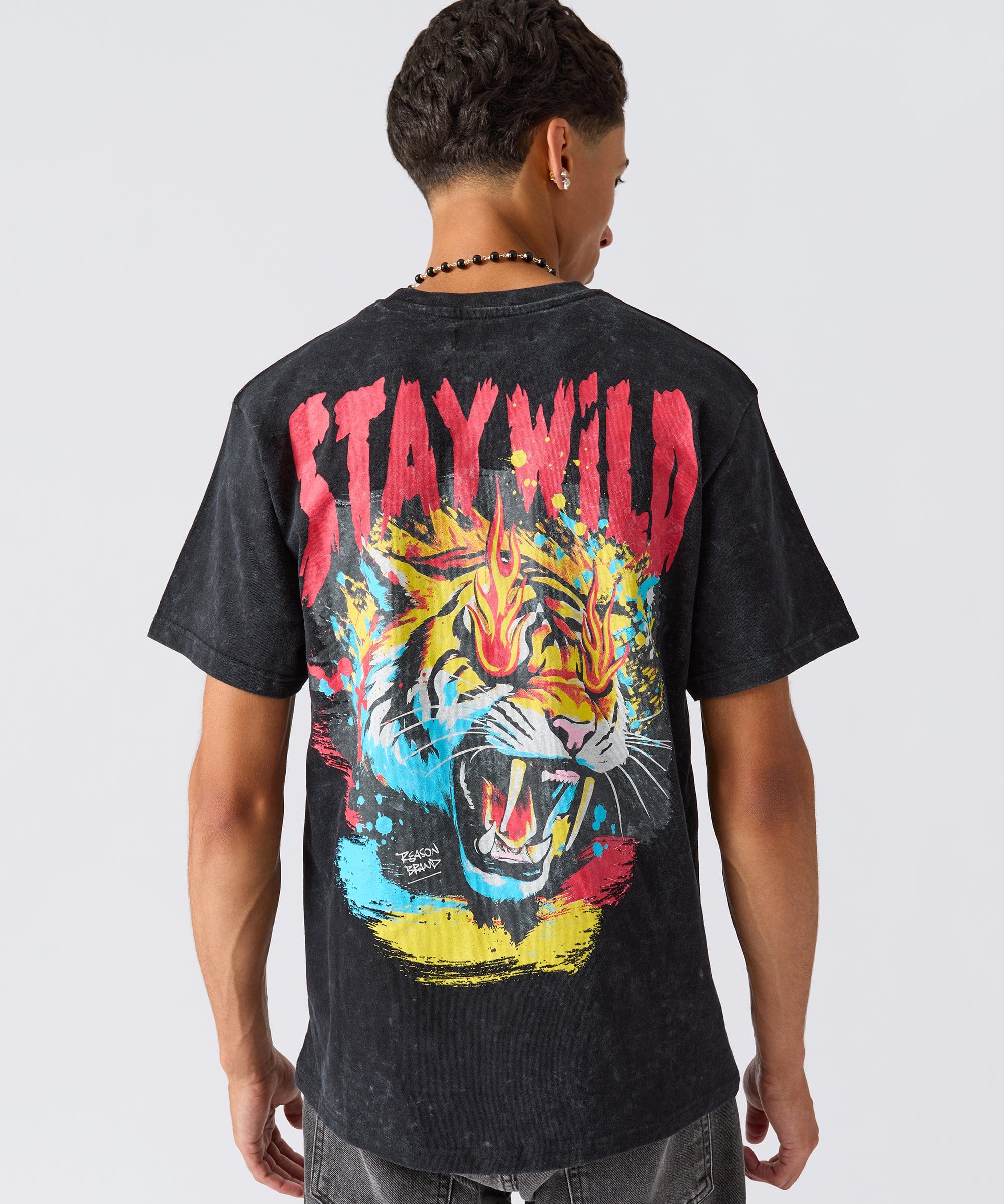 Stay Wild Embroidered Short Sleeve Tee - Charcoal - Image 2