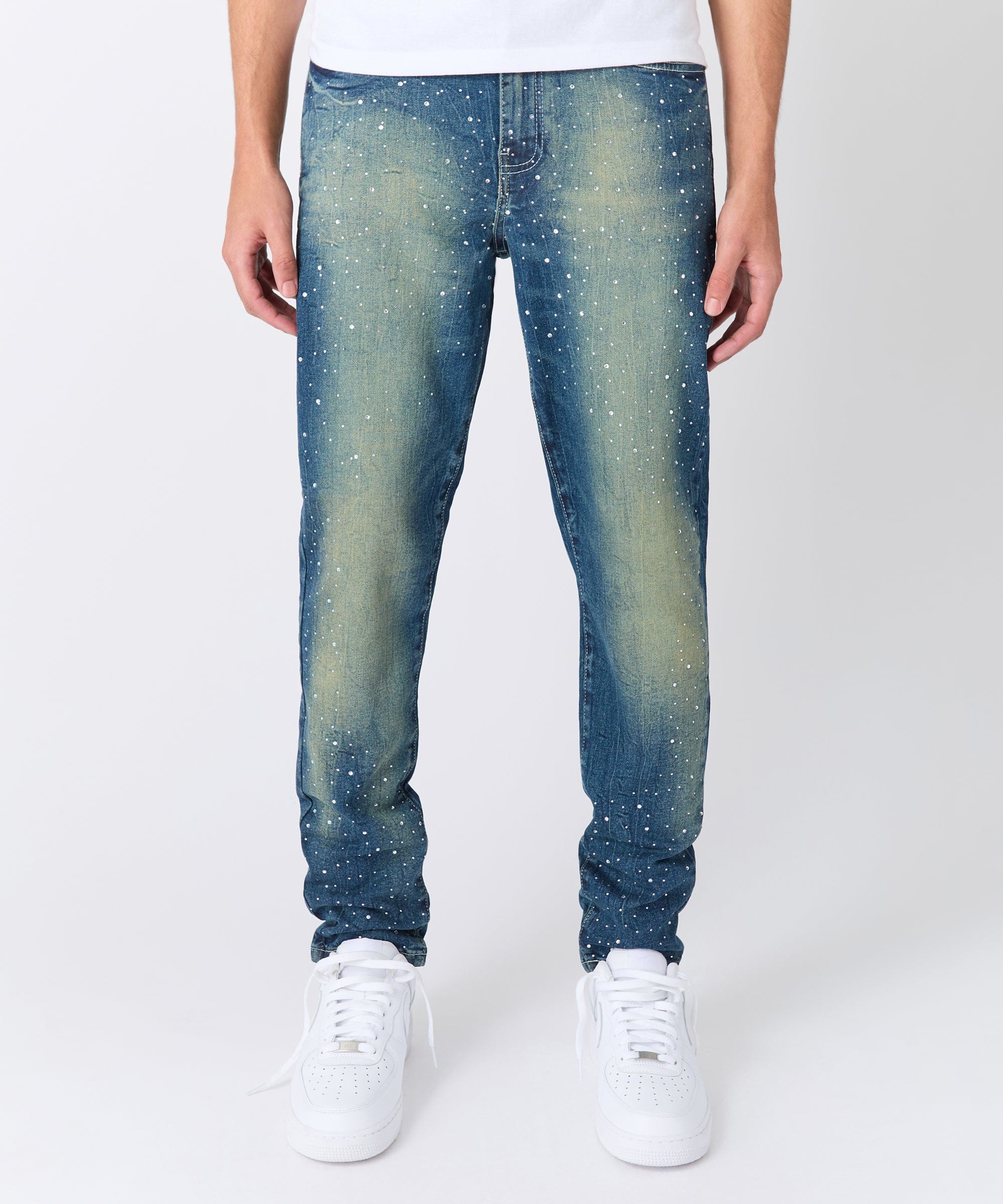Stoned Out Rhinestone Denim Jeans - Dark Blue