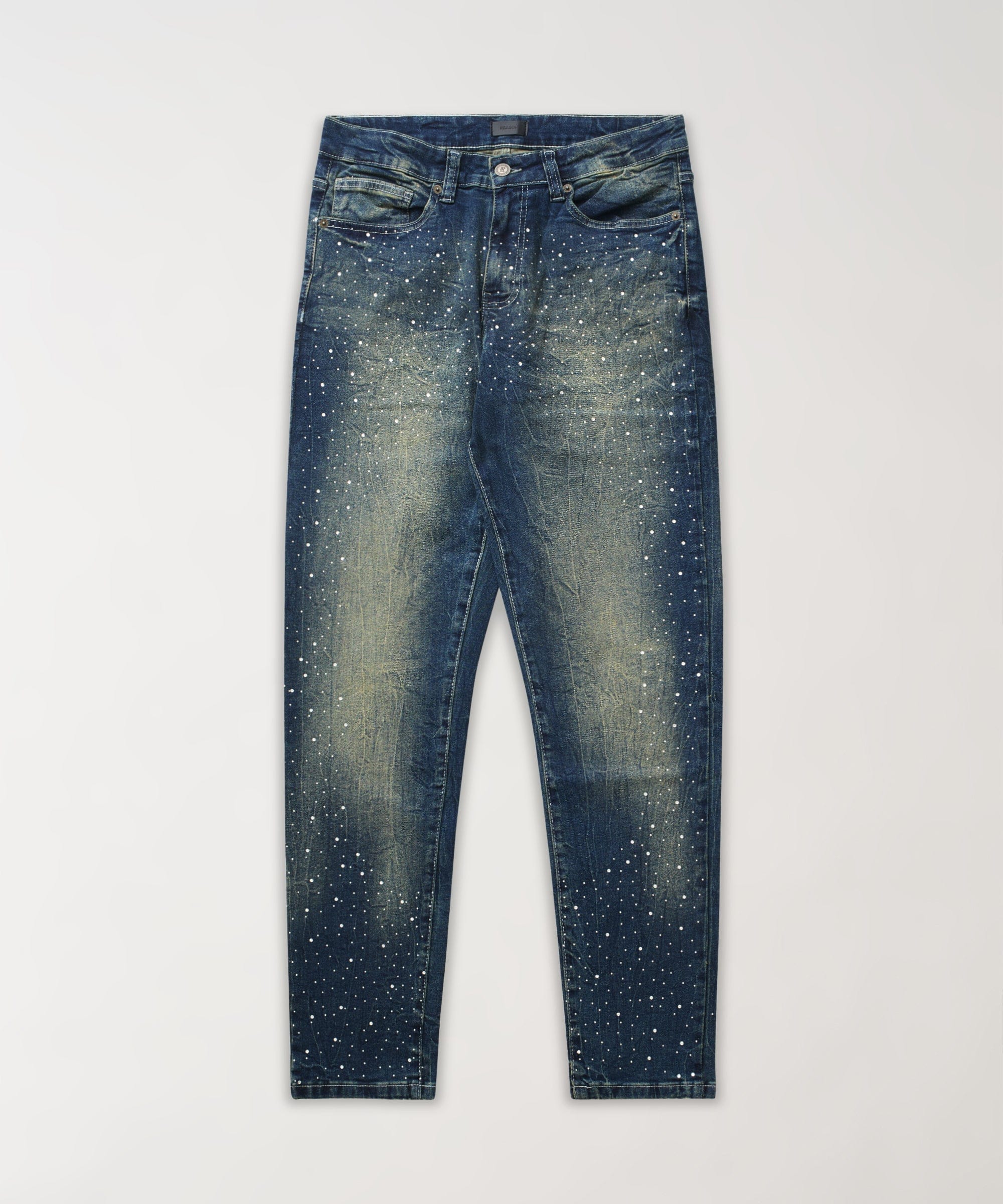 Stoned Out Rhinestone Denim Jeans - Dark Blue - Image 2