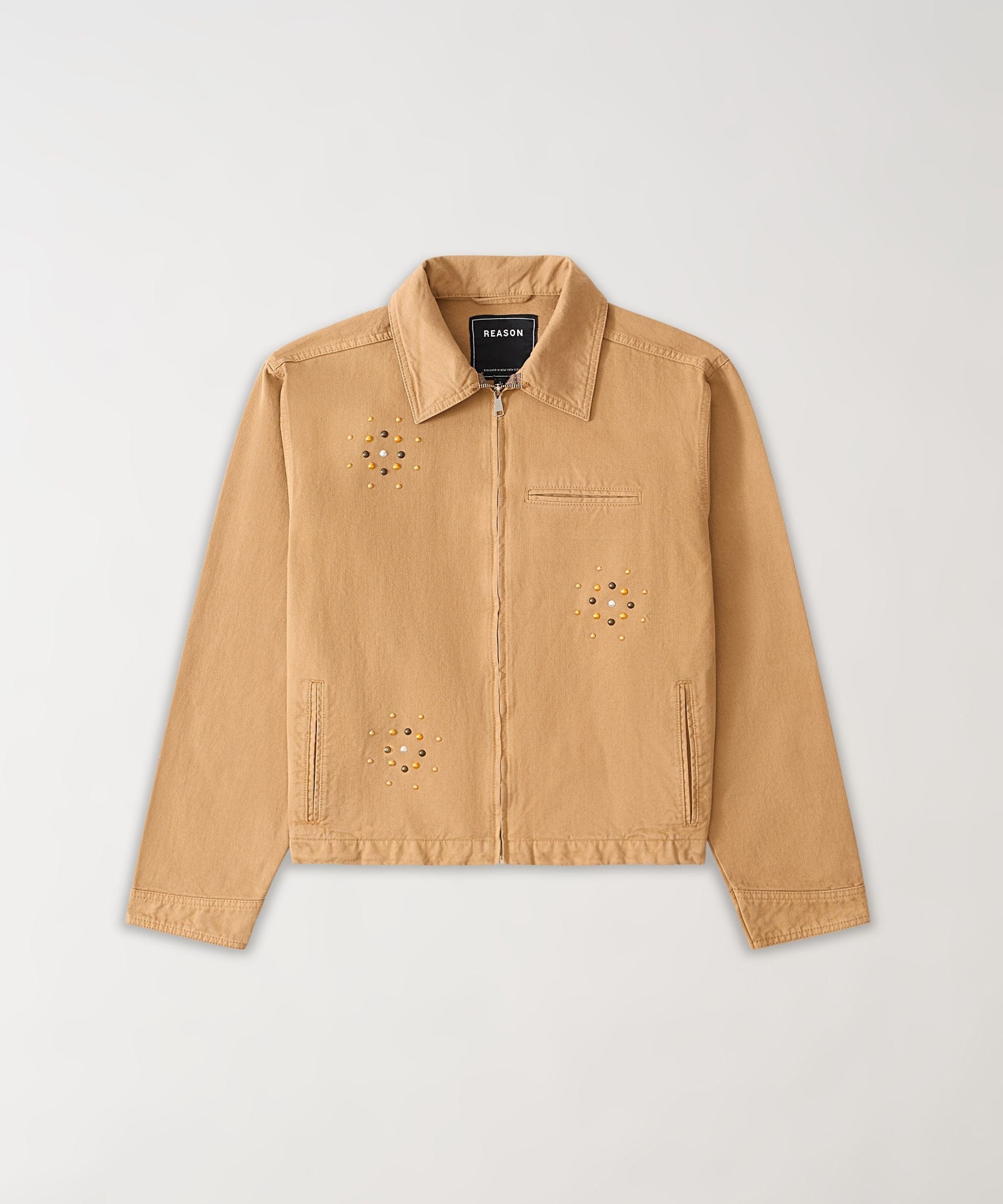 Studded Denim Jacket - Khaki