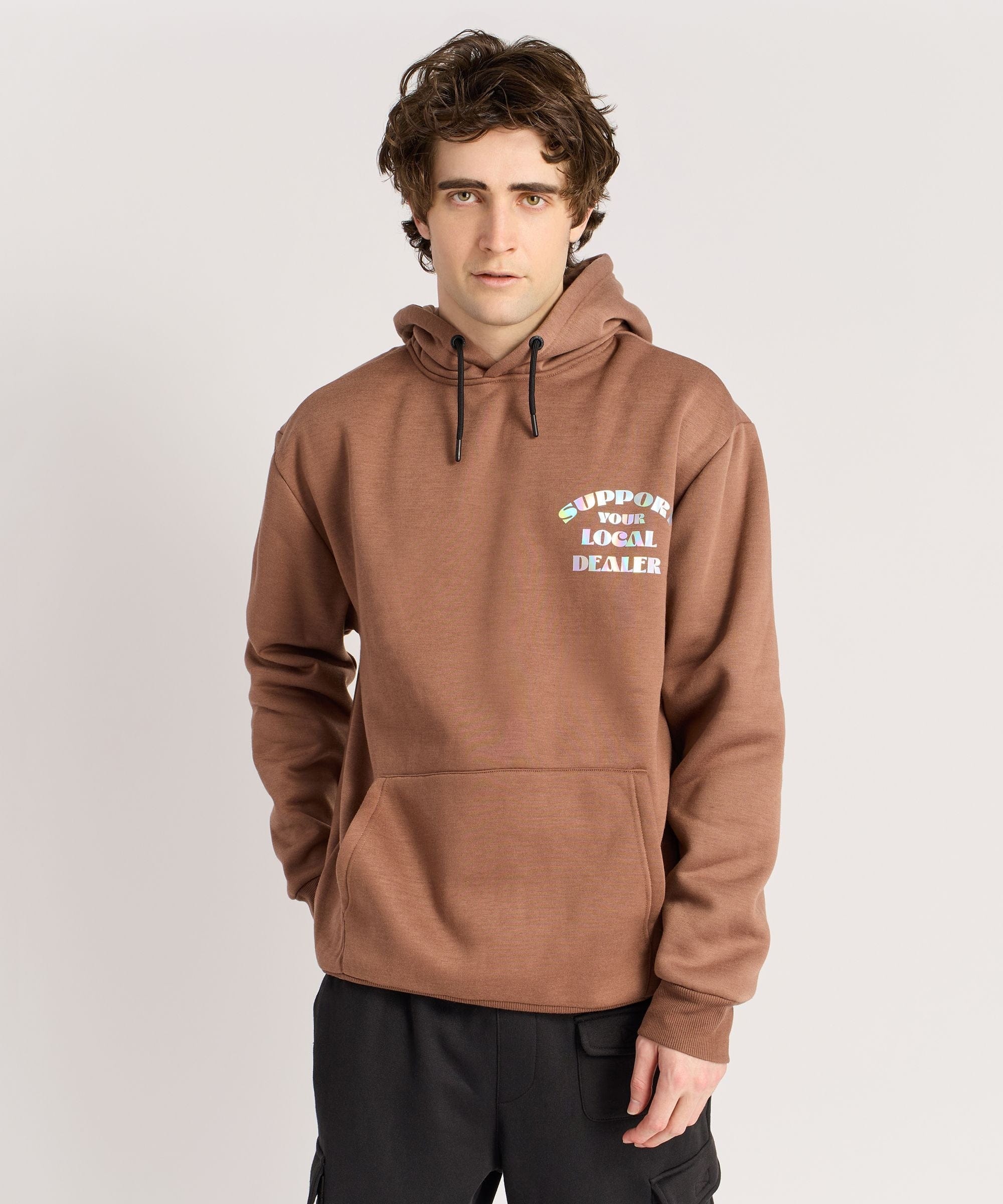 Support Local Iridescent Foil Print Hoodie - Brown - Image 5