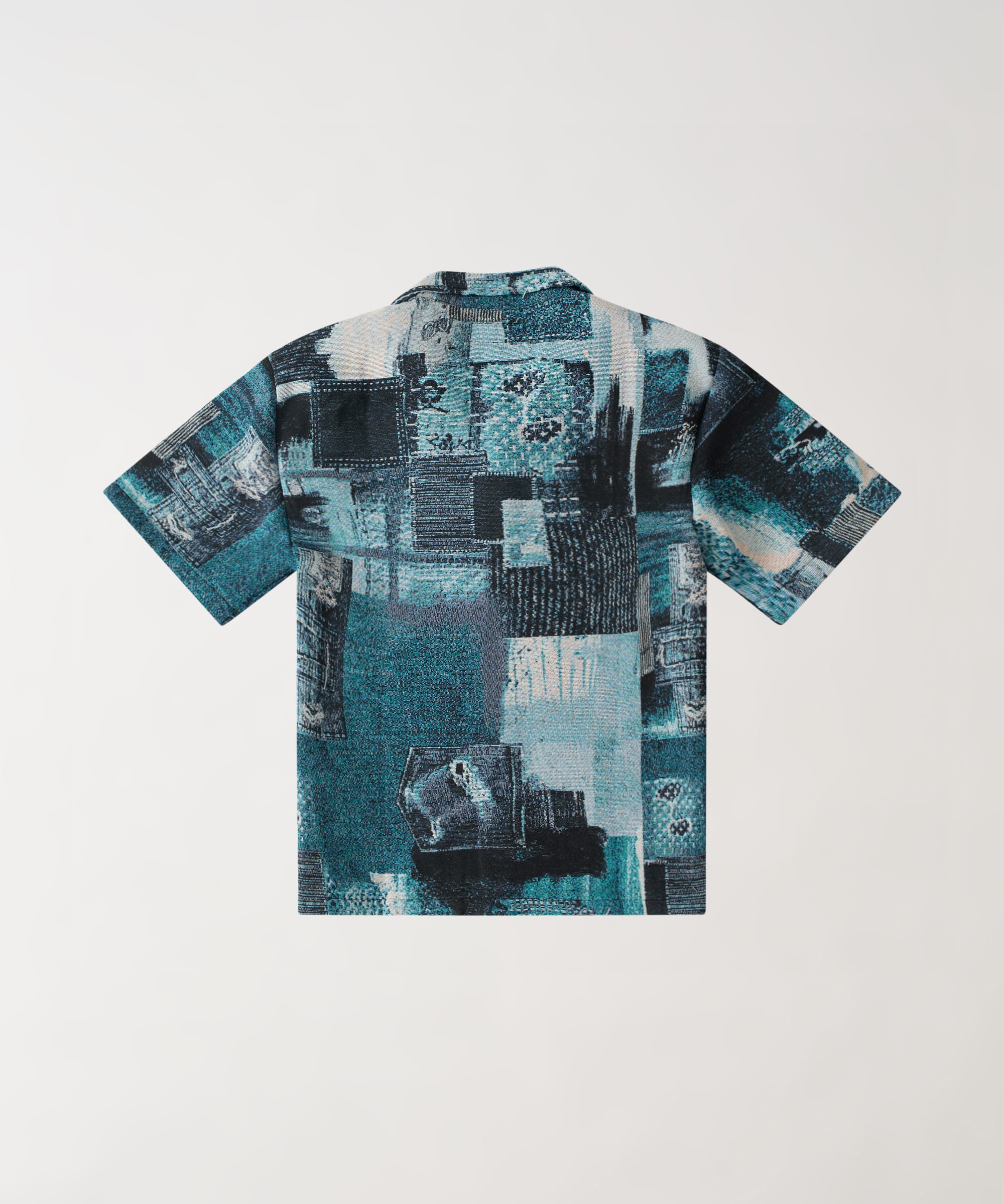 Tapestry Patchwork Textured Button Down Shirt - Blue - Image 3