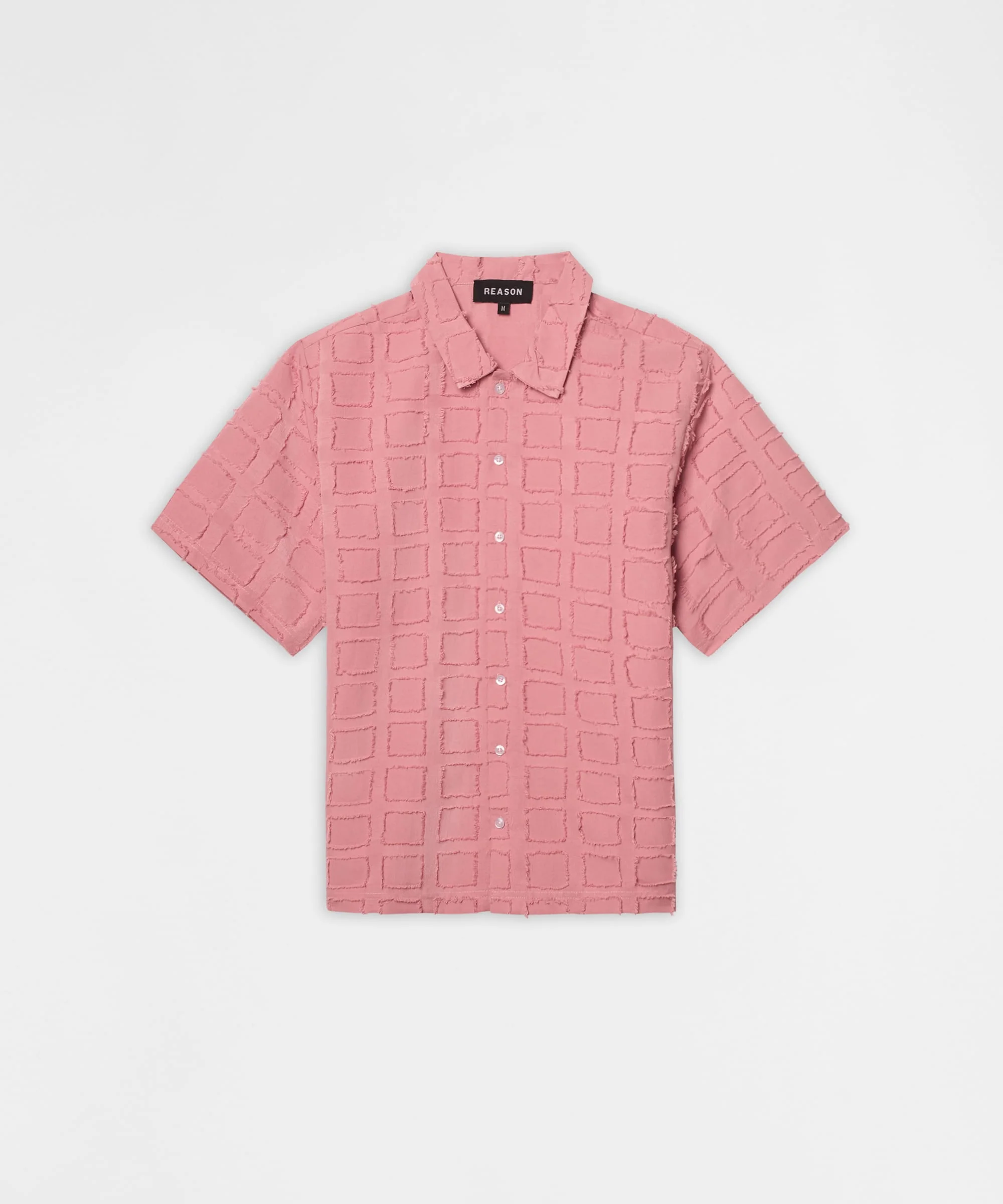 Textured Grid Pattern Button Down Shirt - Pink