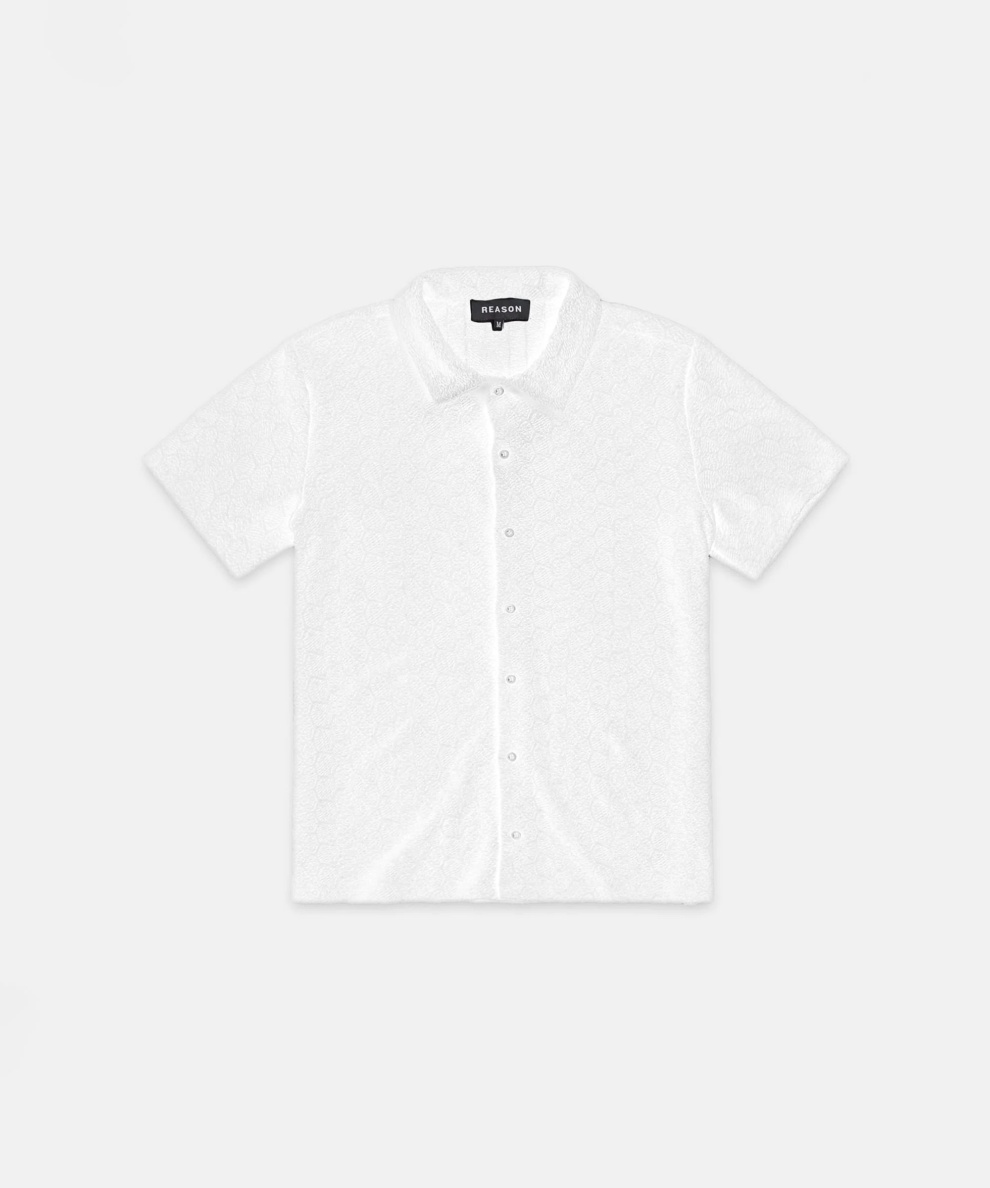Textured Honey Comb Button Down Shirt - White