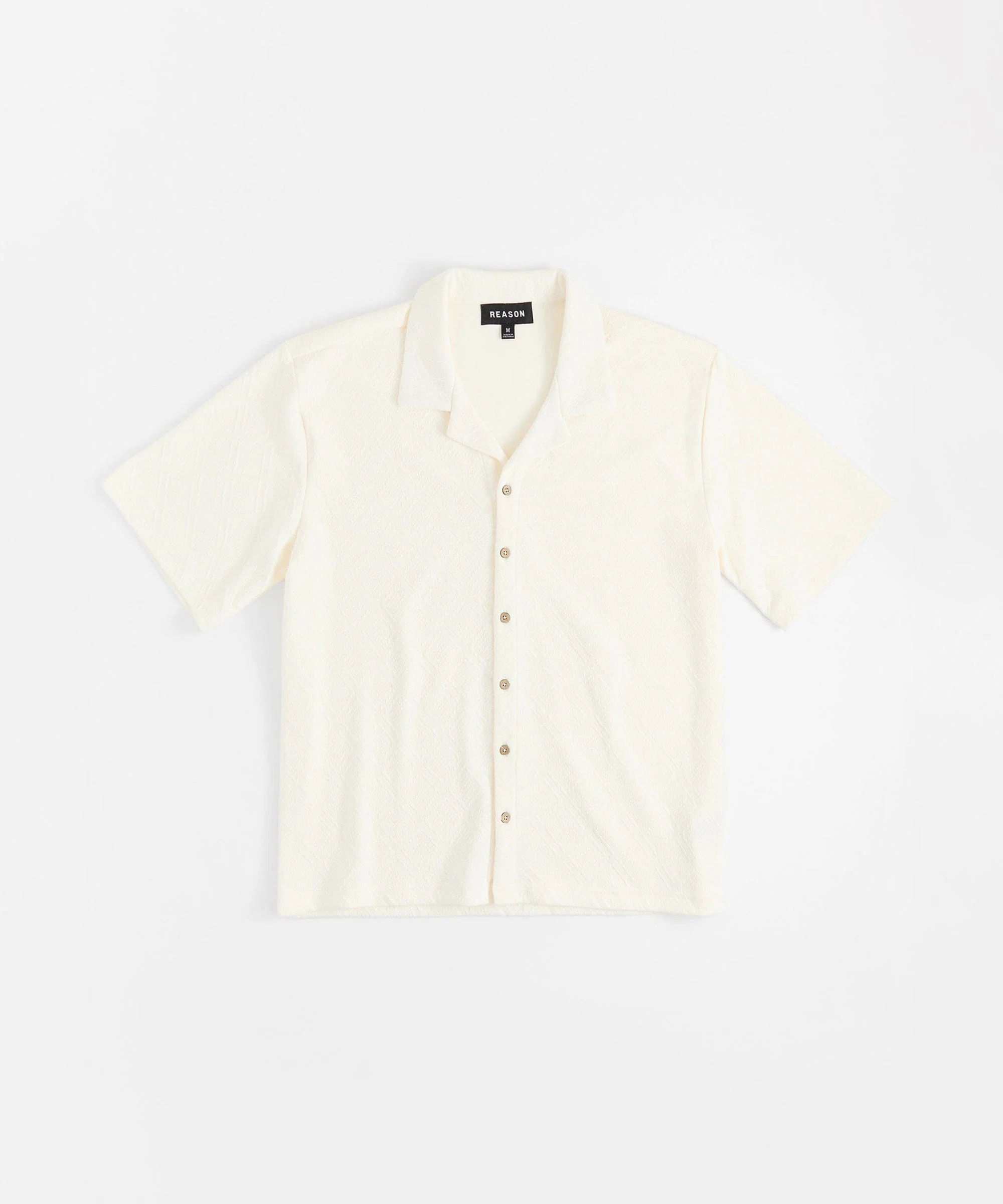 Textured Knit Short Sleeve Button Down Shirt - Light Beige