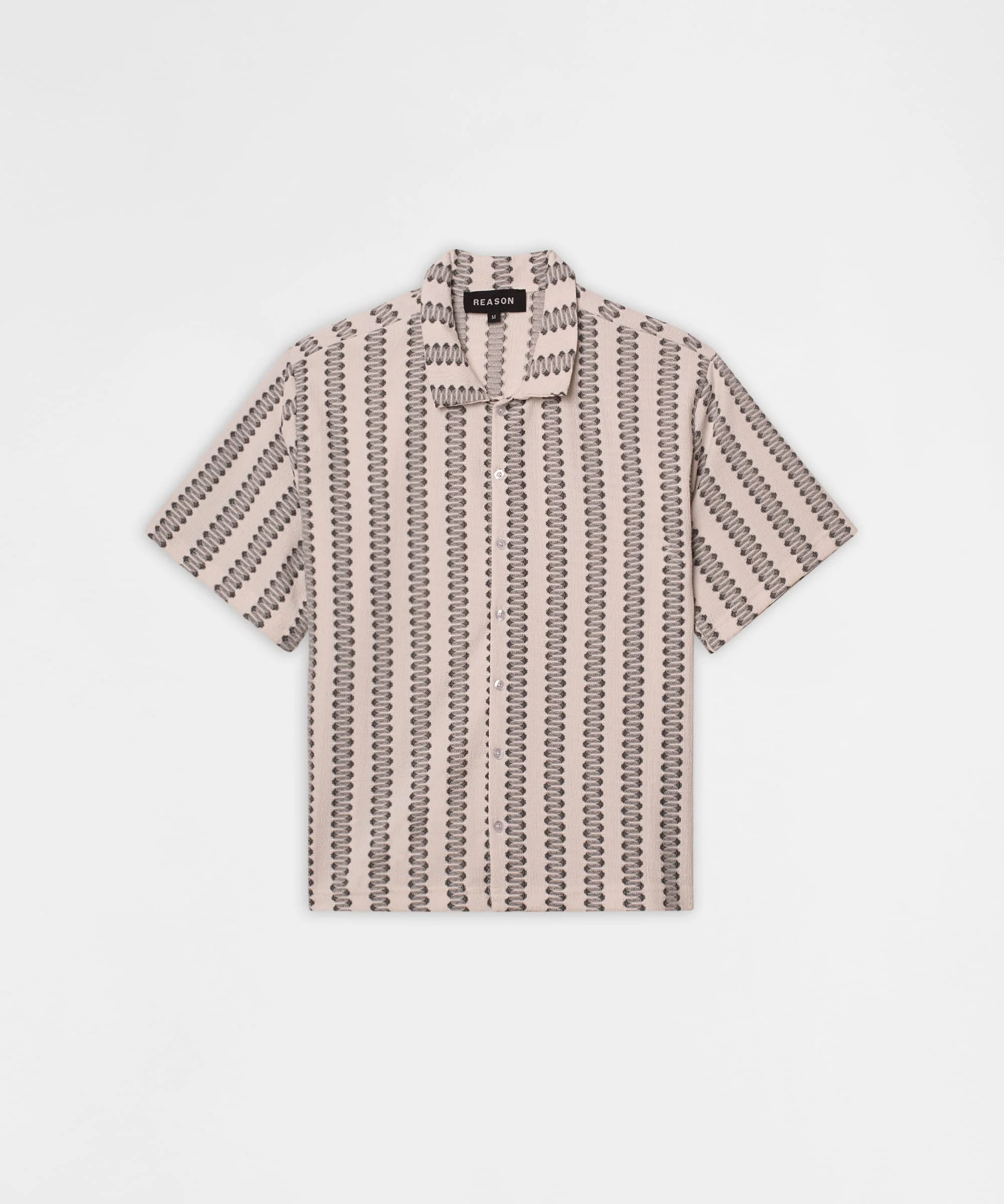 Textured Streamlined Button Down Shirt - Grey White