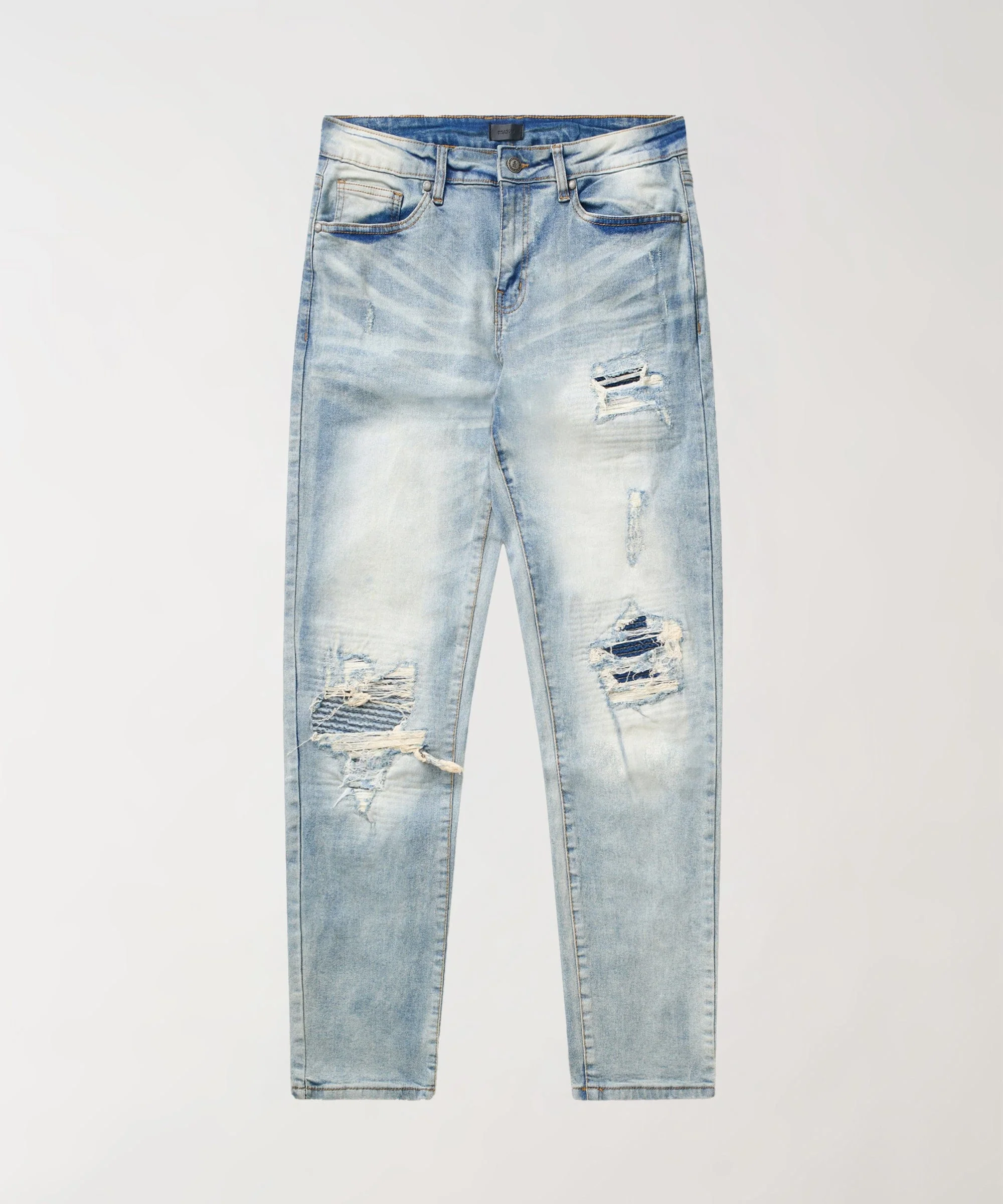 Washed Rip And Repair Denim Jeans - Light Indigo