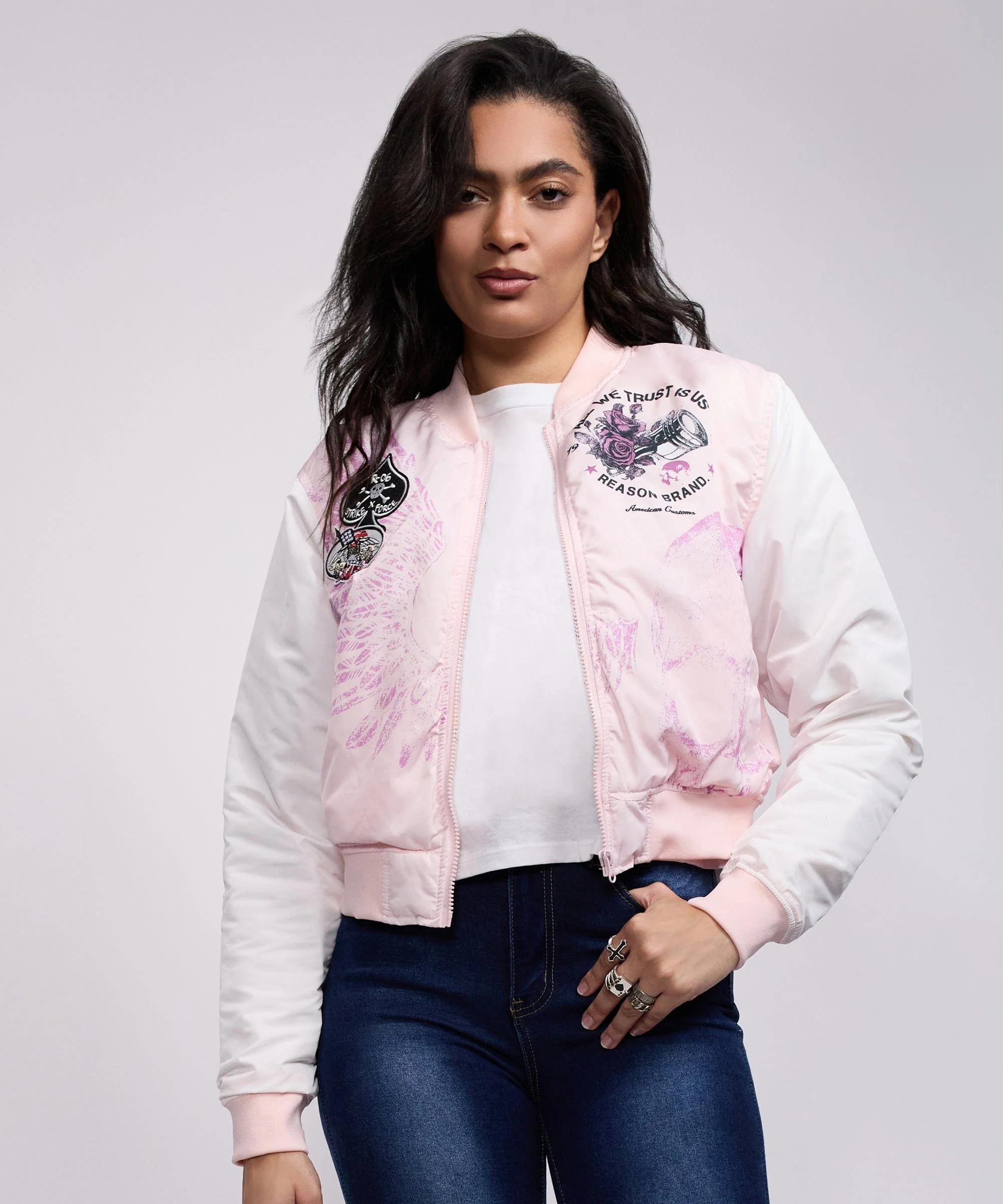 Women All We Trust Varsity Jacket - Cream - Image 5