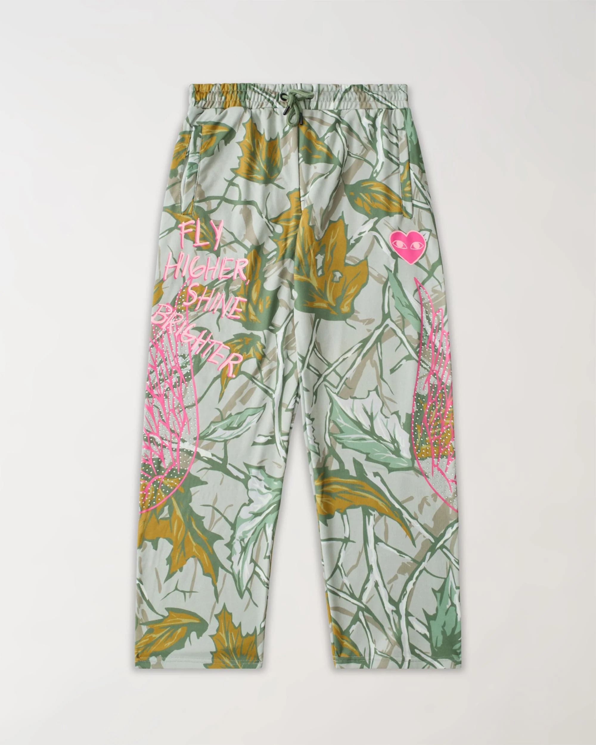 Women Fly High Rhinestone Fleece Pants - Olive Green
