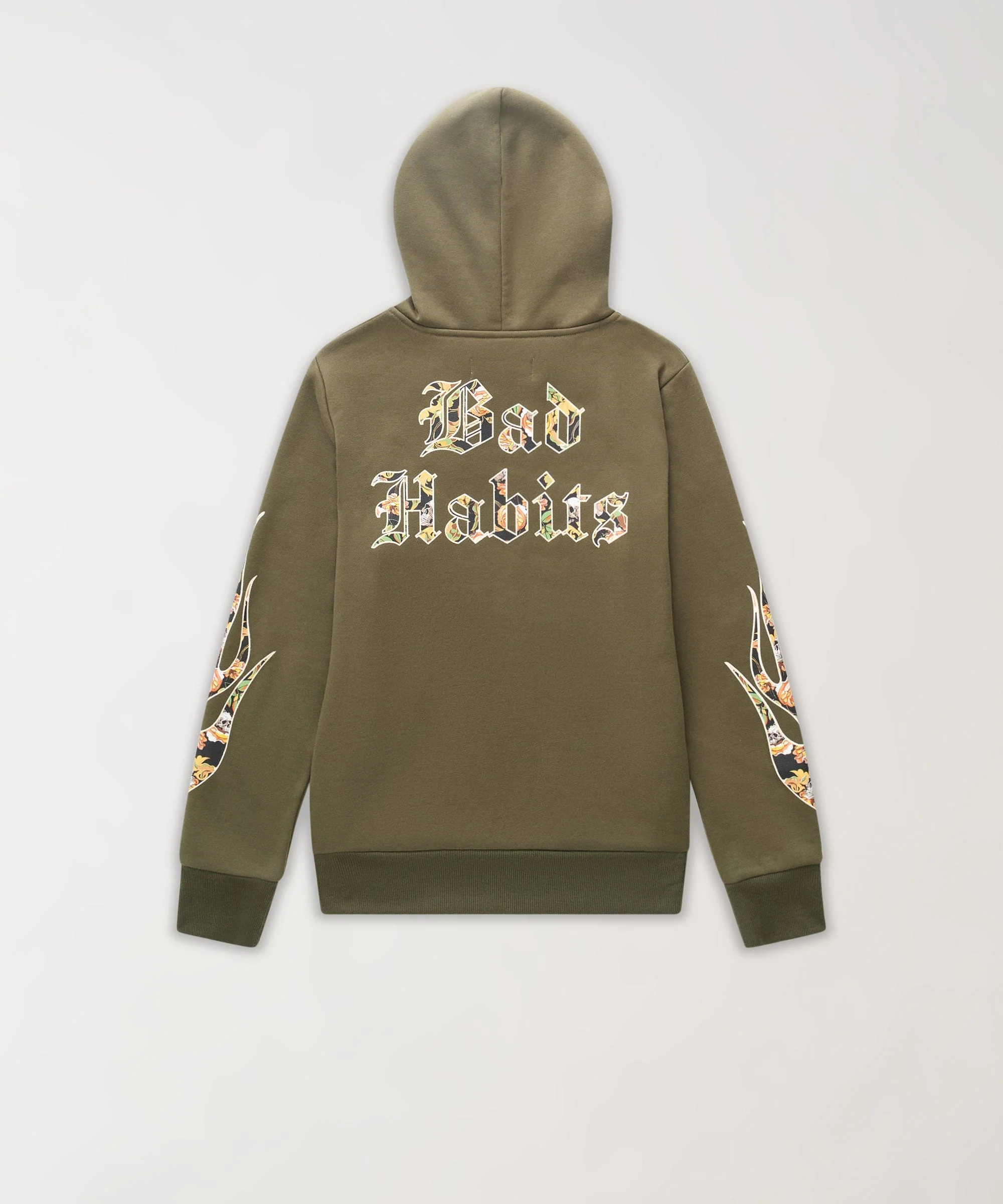 Women Olive Bad Habits Flame Hoodie - Olive Green - Image 2