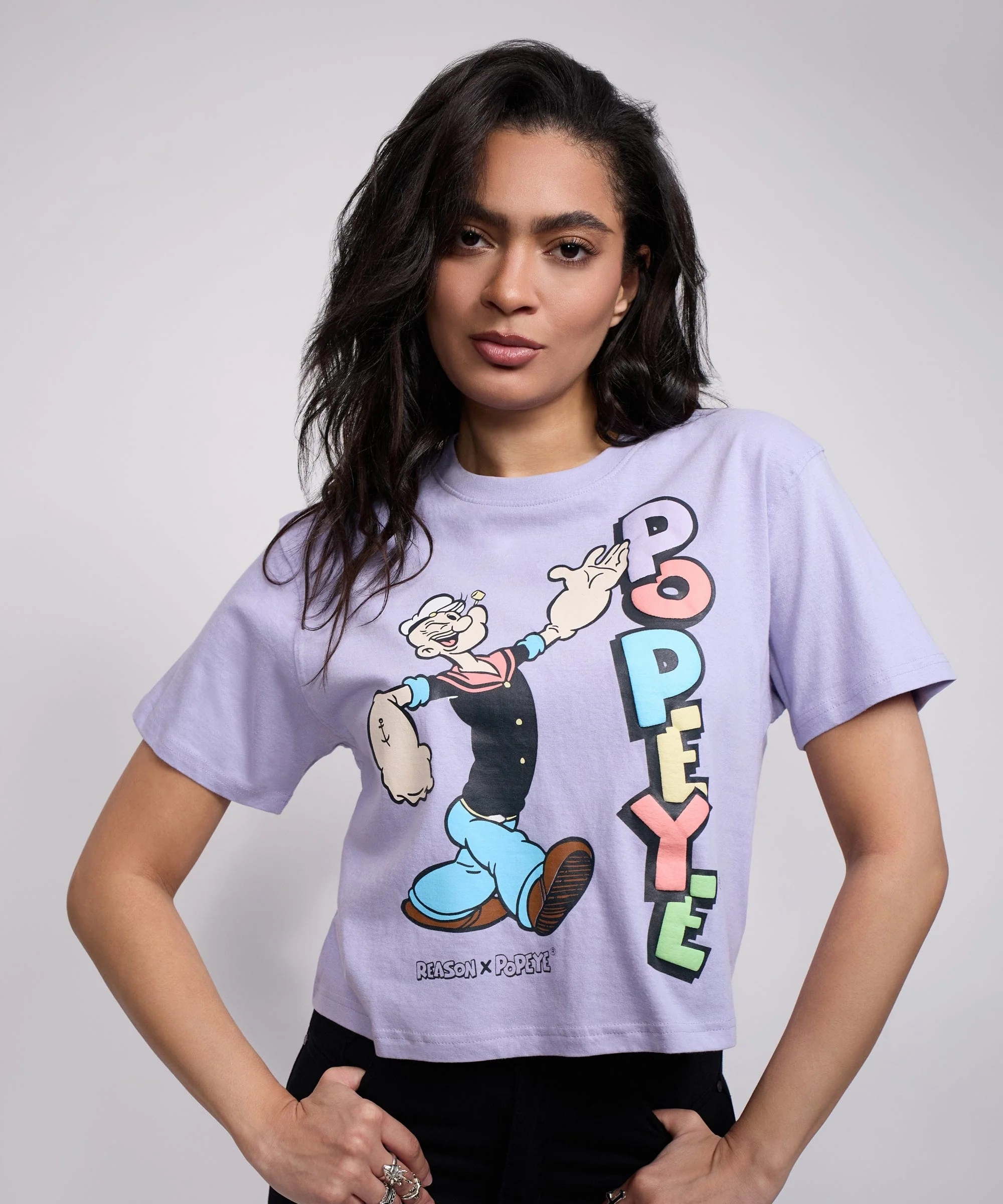 Womens Popeye Short Sleeve Cropped Tee - Lilac - Image 2