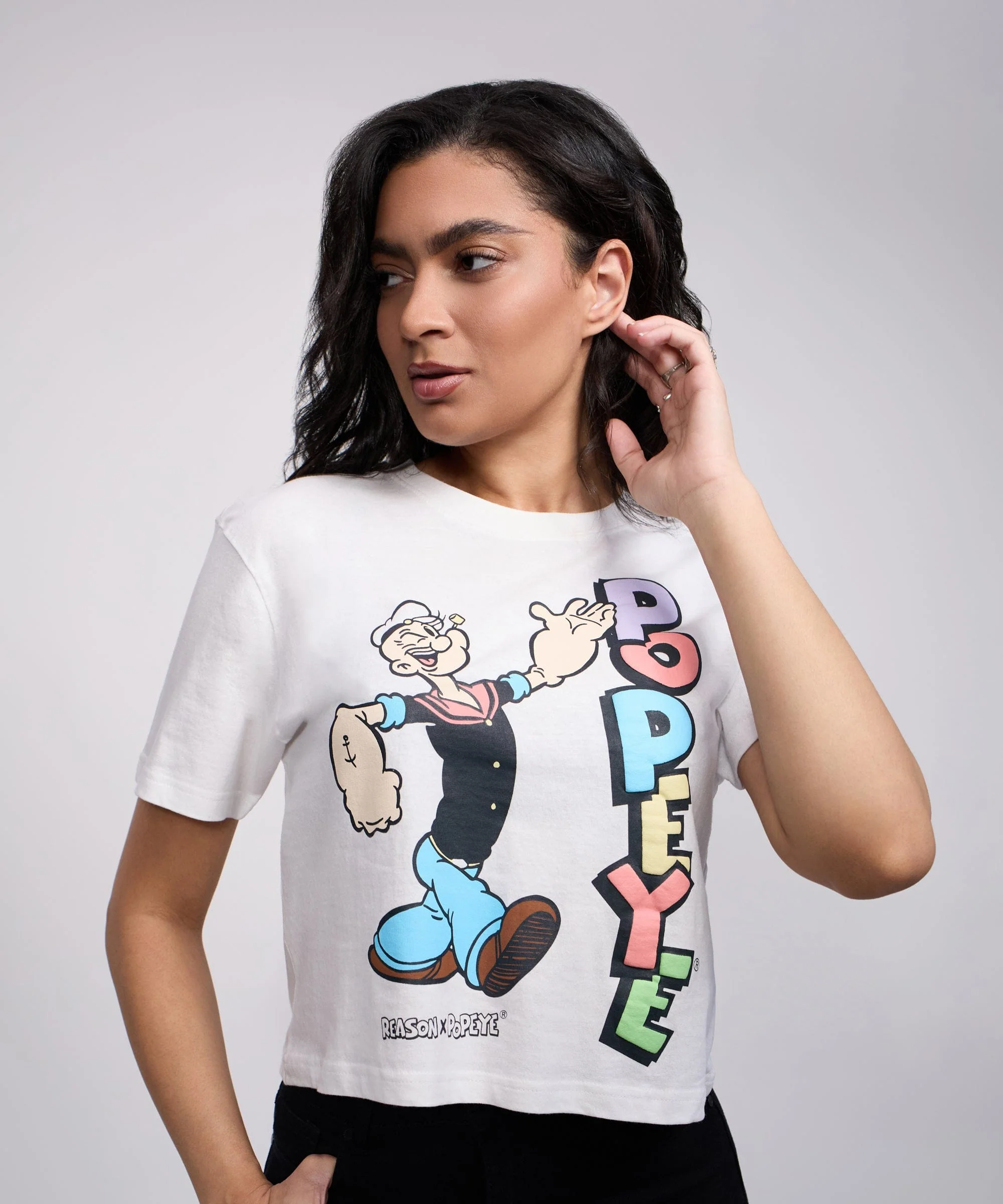 Womens Popeye Short Sleeve Cropped Tee - White - Image 2